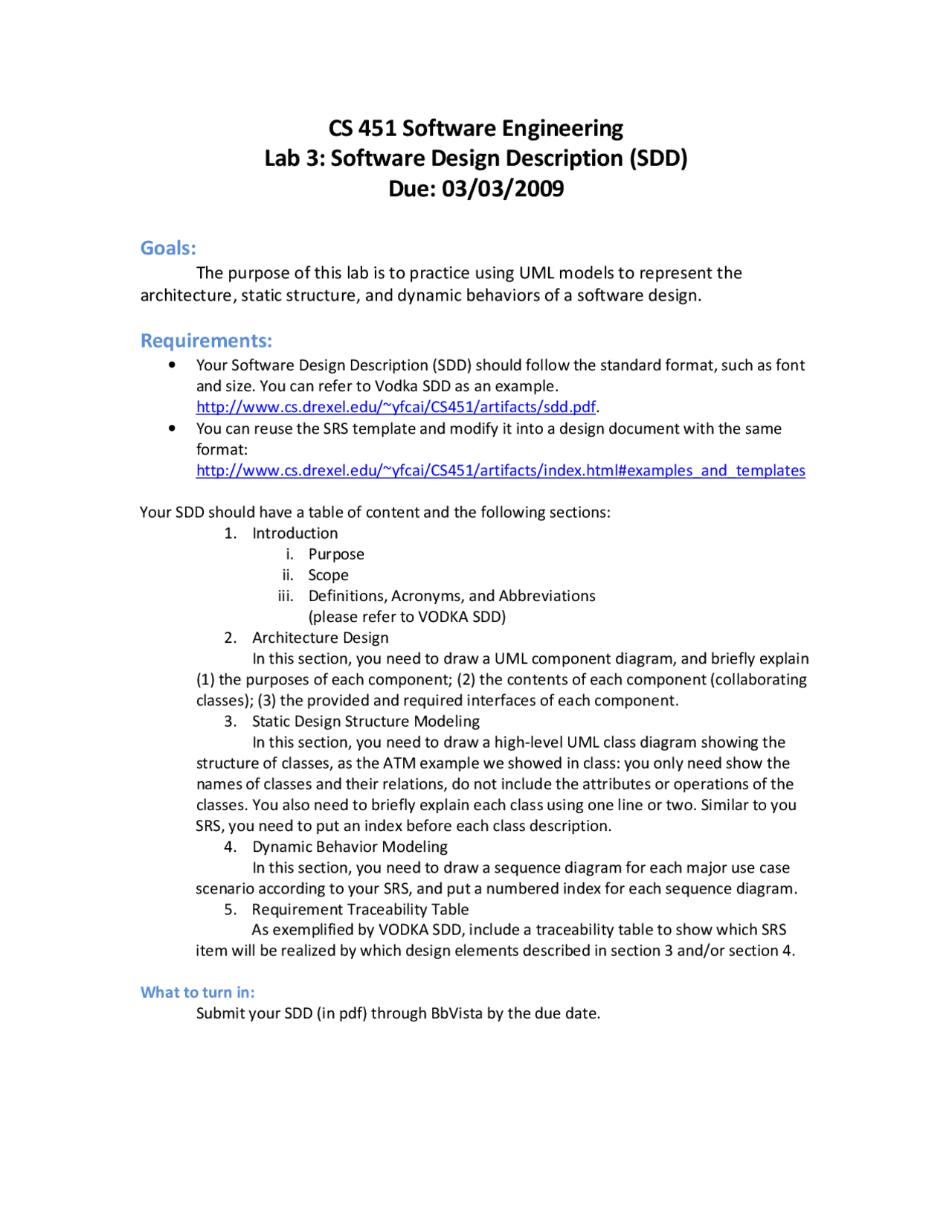 Software Engineer Lab Design Software Design Description - Software Engineering - Lab 3 | CS 451 ...