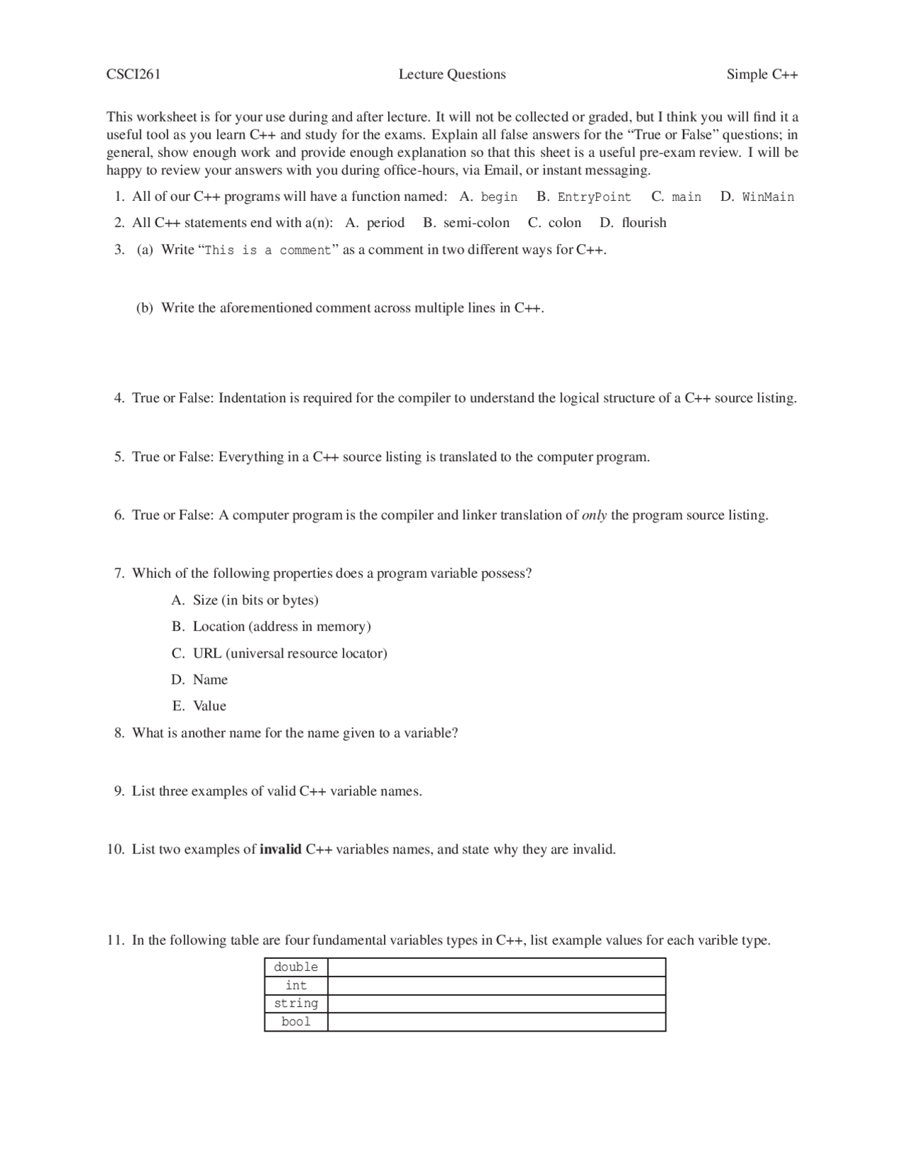 Practice Questions for Exam - Programming Concepts Java | CSCI 261 ...