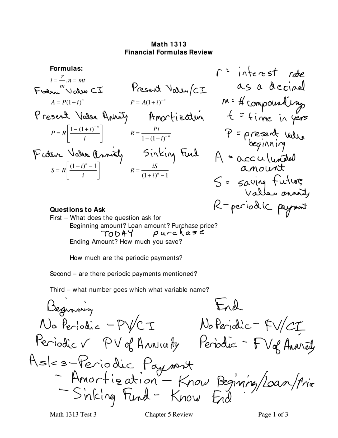 Finite Math Finance Formulas Financial Formulas Review, Exam 3 - Finite Math with Applications ...