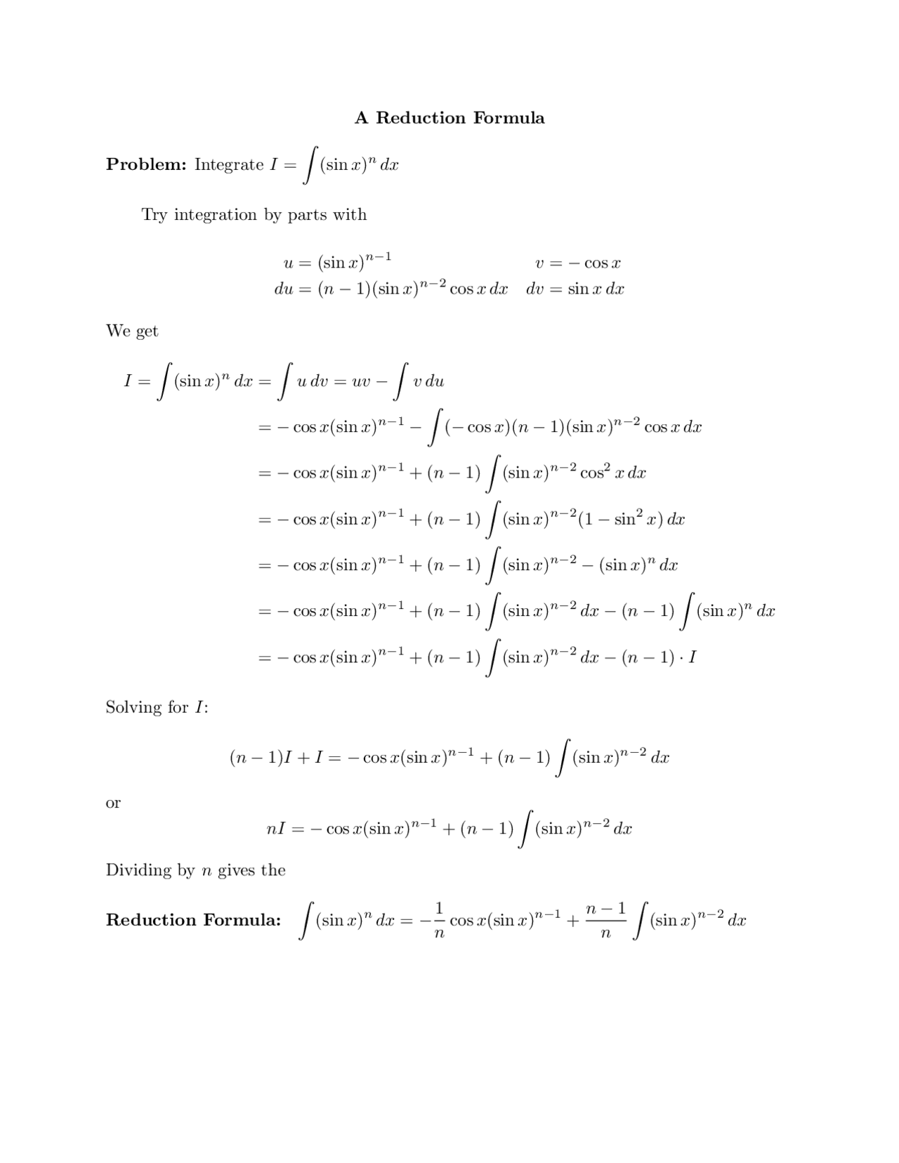 Solved Examples to Integrate the Reduction Formula - Study Guide | MATH ...