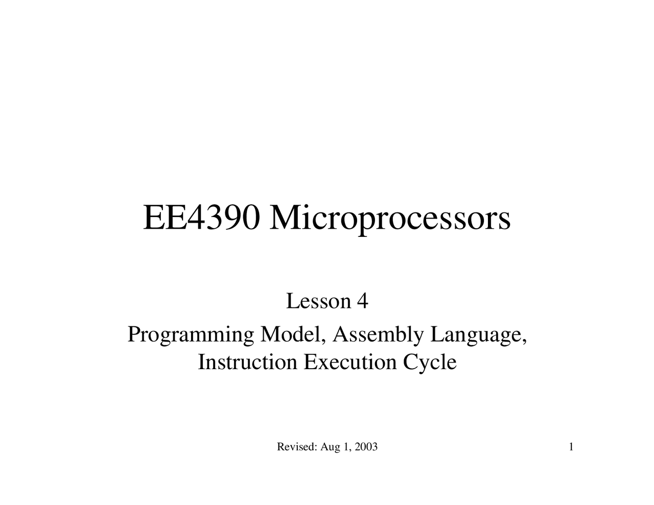 Programming Model, Assembly Language, Instruction Execution Cycle | EE ...
