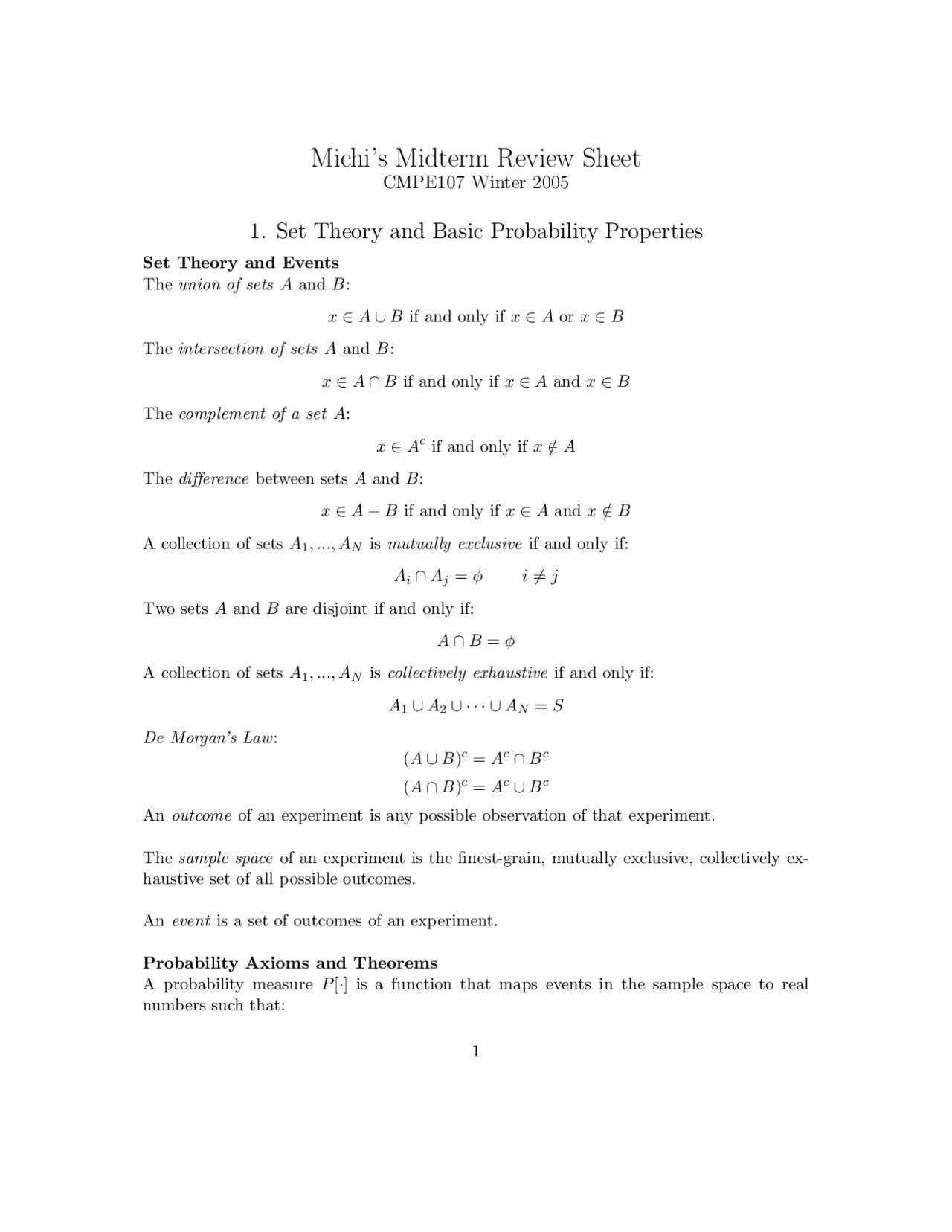 Midterm Exam Review Sheet - Mathematical Methods of Systems Analysis ...