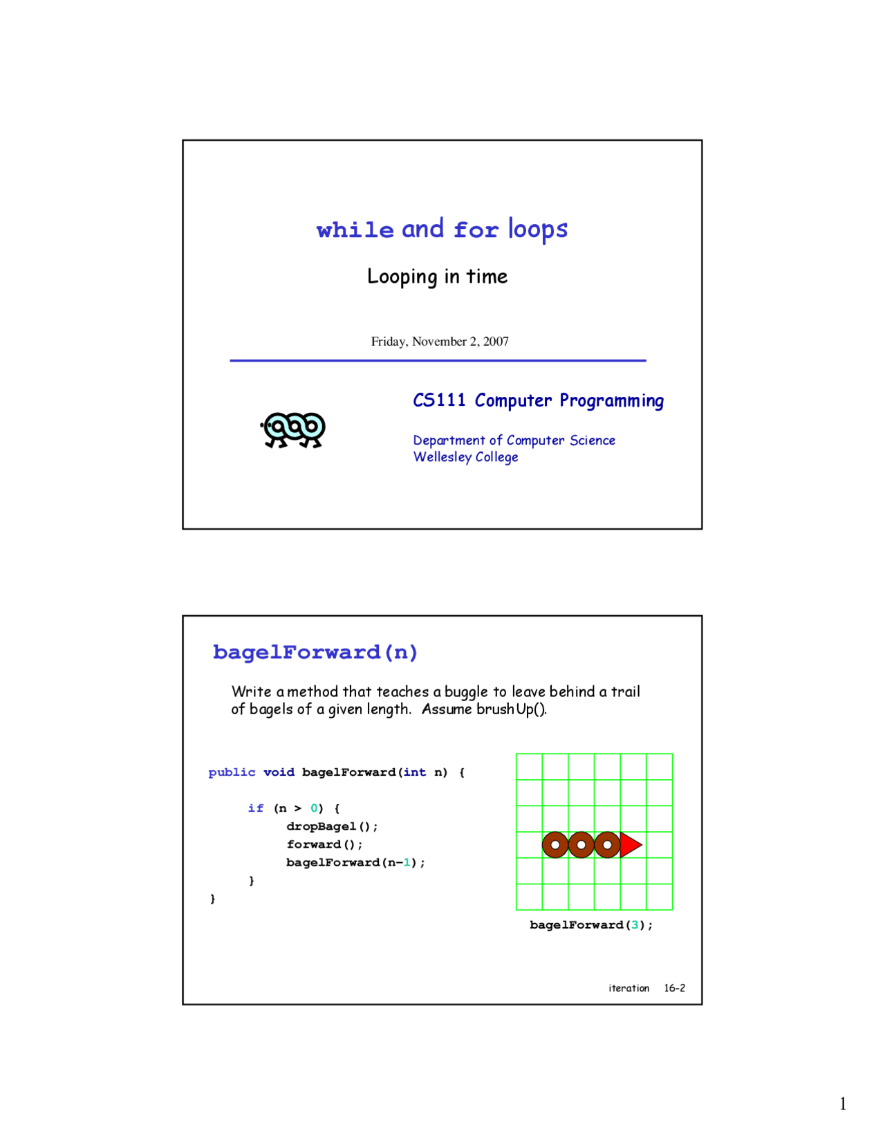 Looping Method Looping in Time - While and For Loops - Slides | CS 111 - Docsity