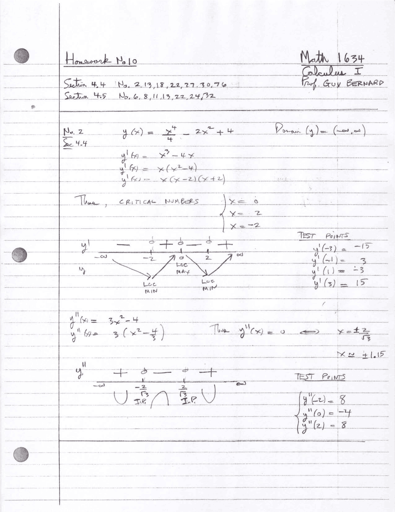 Homework 10 Solutions on Calculus I | MATH 1634 - Docsity