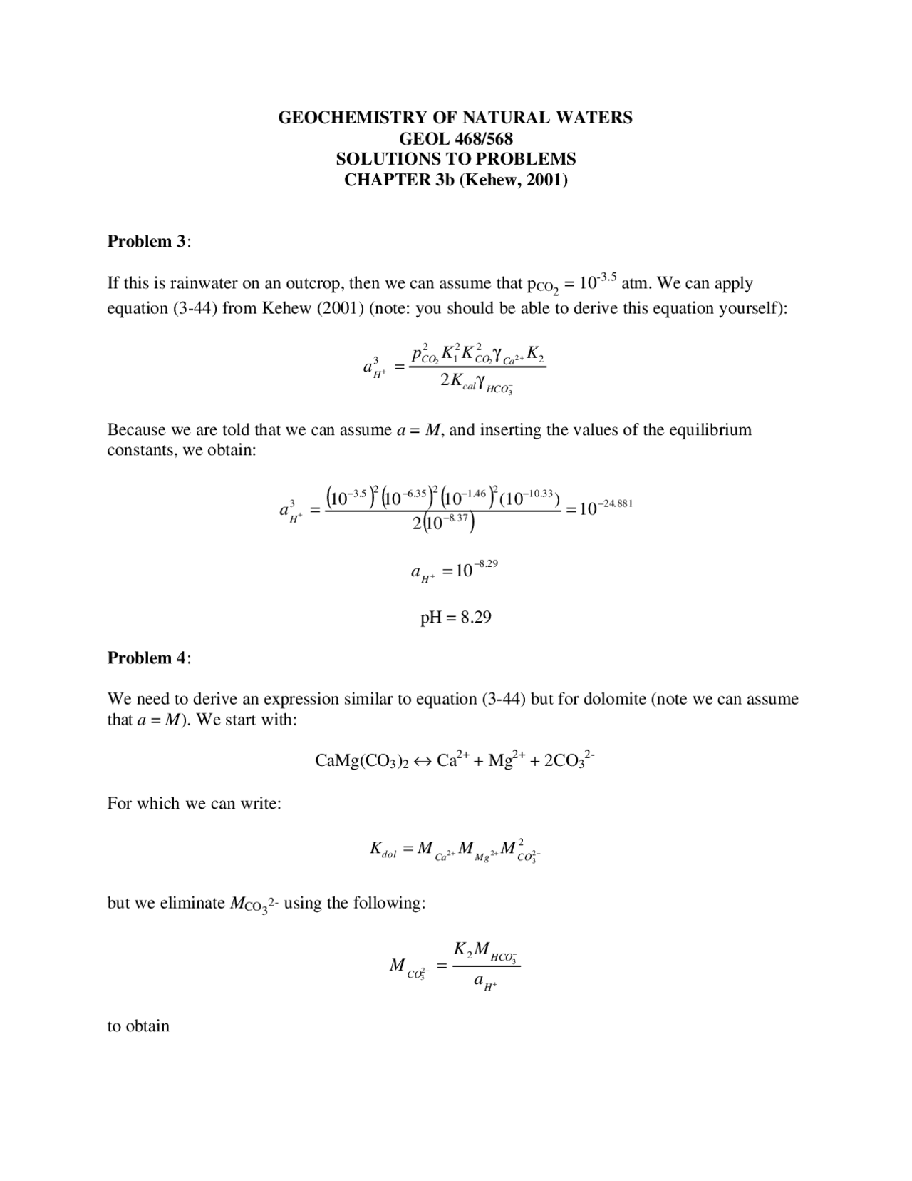Solutions for Problems - The Geochemistry of Natural Waters | GEOL 464 ...