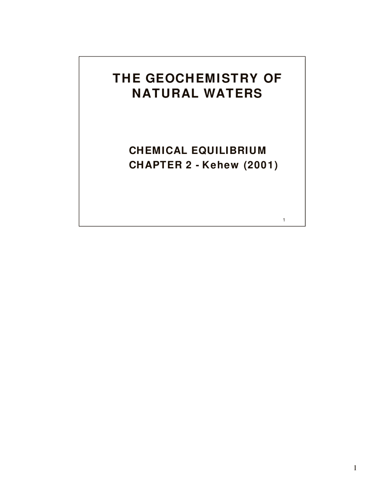 Chemical Equilibrium - The Geochemistry of Natural Waters - Handout ...