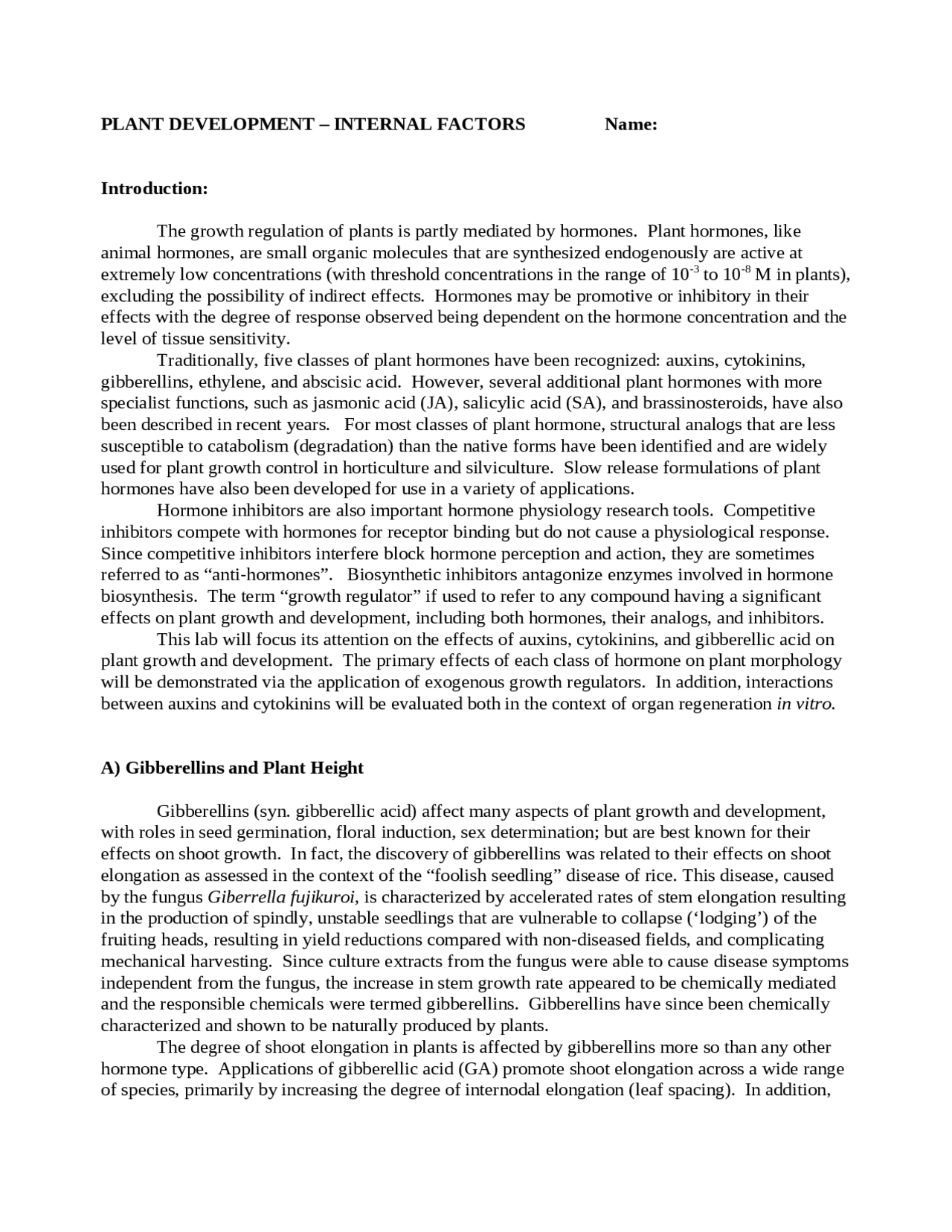 Plant Development - Internal Factors - Principles of Function Biology ...