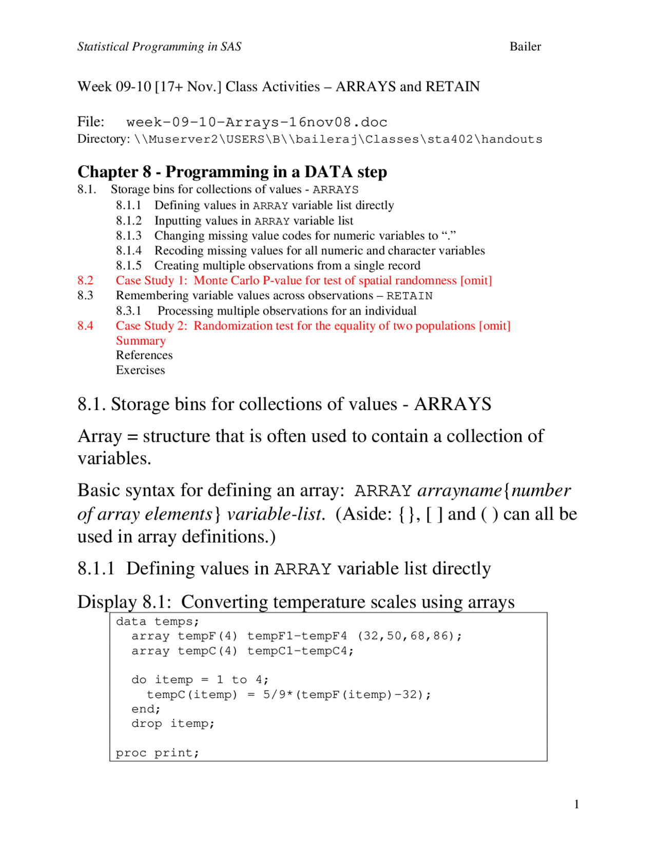 SAS Programming: Arrays and Missing Values - Prof. A. John Bailer ...