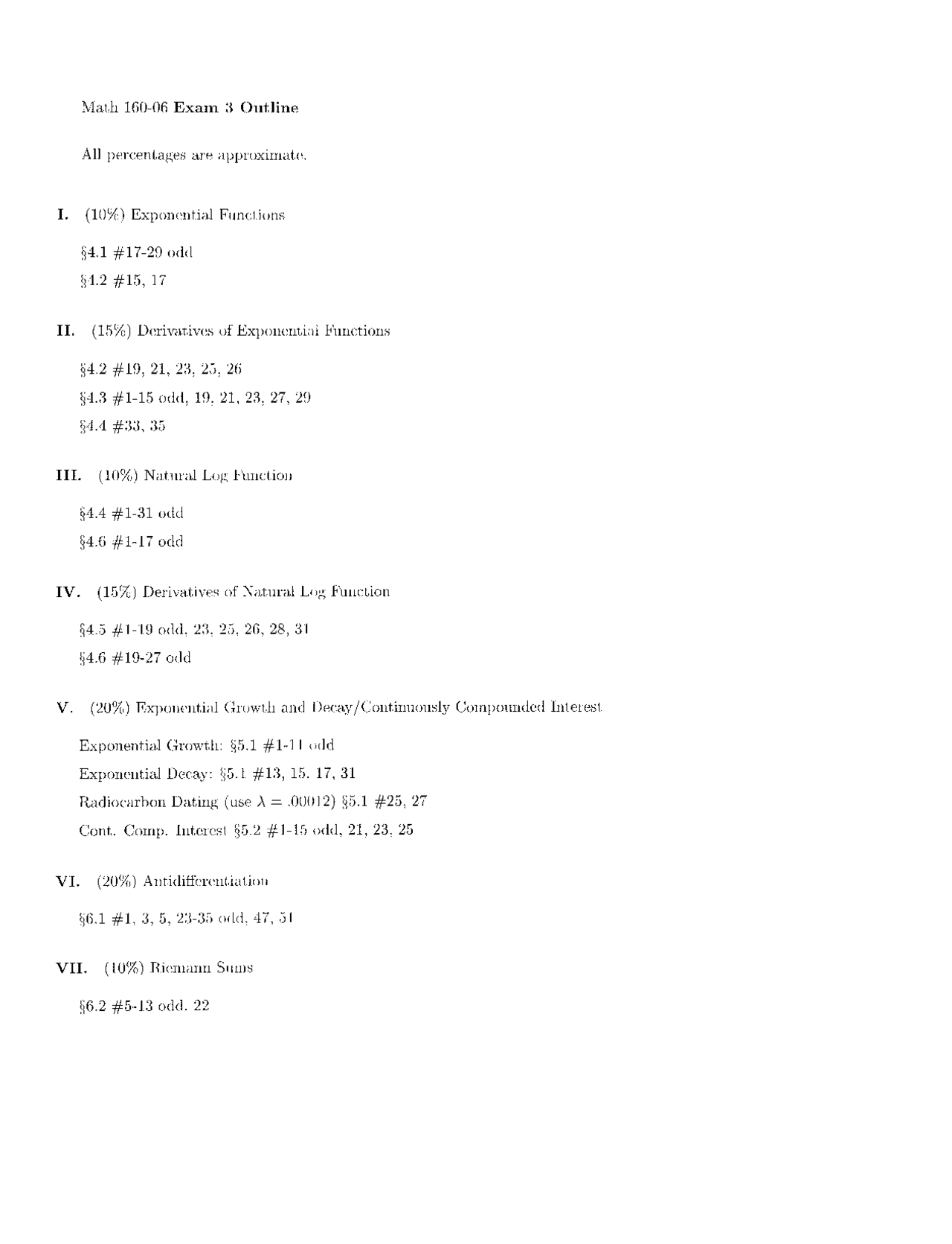Study Guide on Exam 3, Outline for Calculus | MATH 160 - Docsity