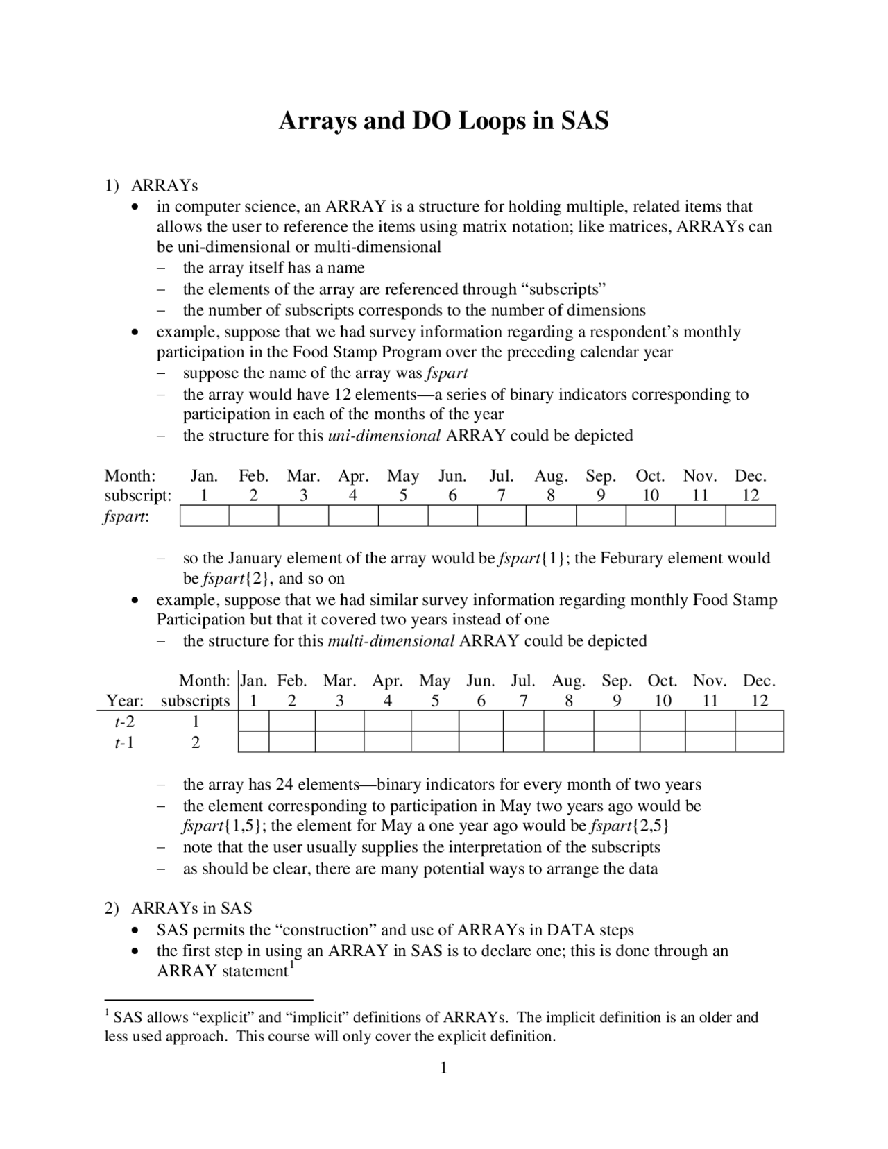 Arrays and DO Loop in SAS - Handout | ECO 725 - Docsity