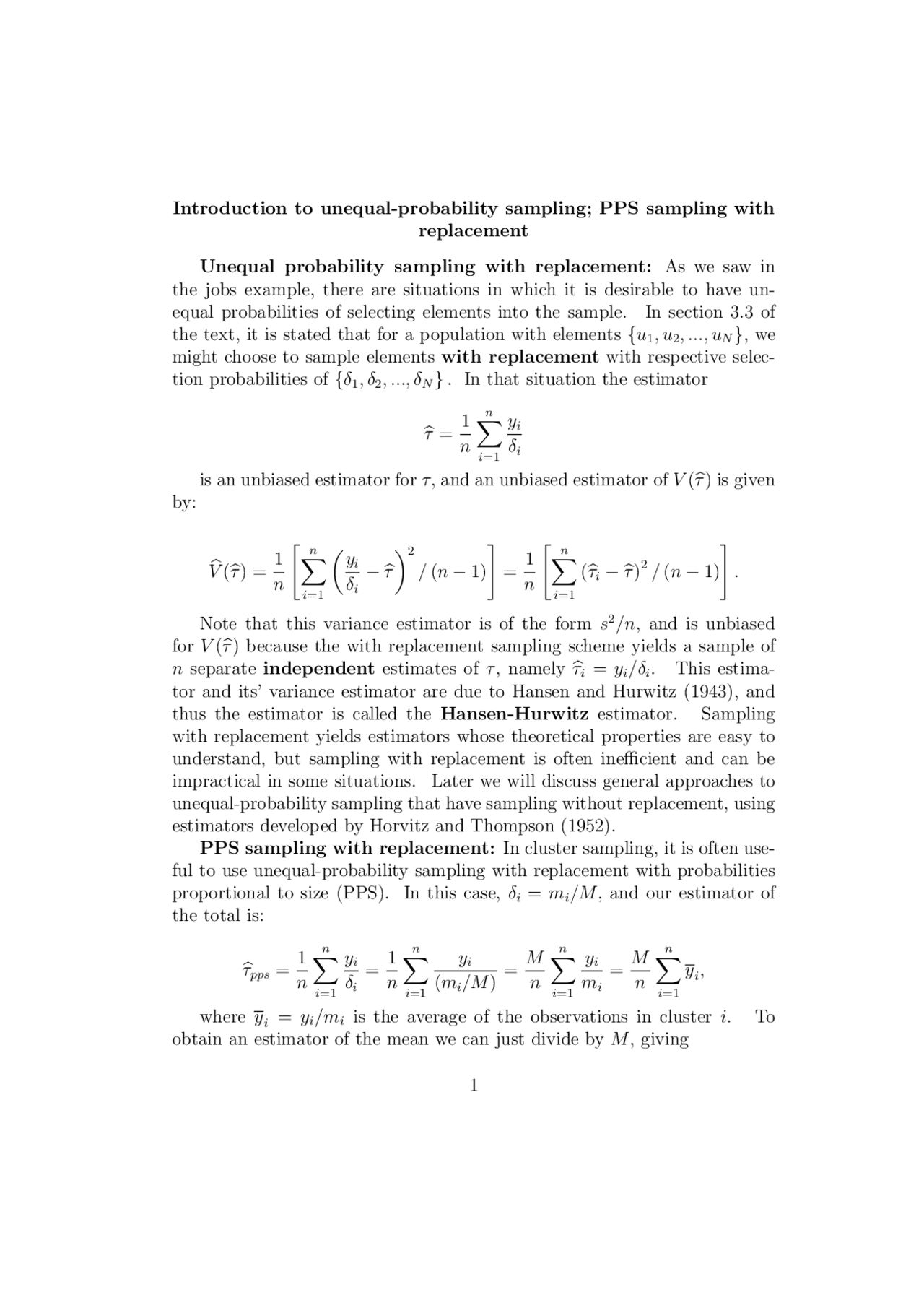 Uneven Probability Example Introduction to Unequal Probability Sampling - Docsity