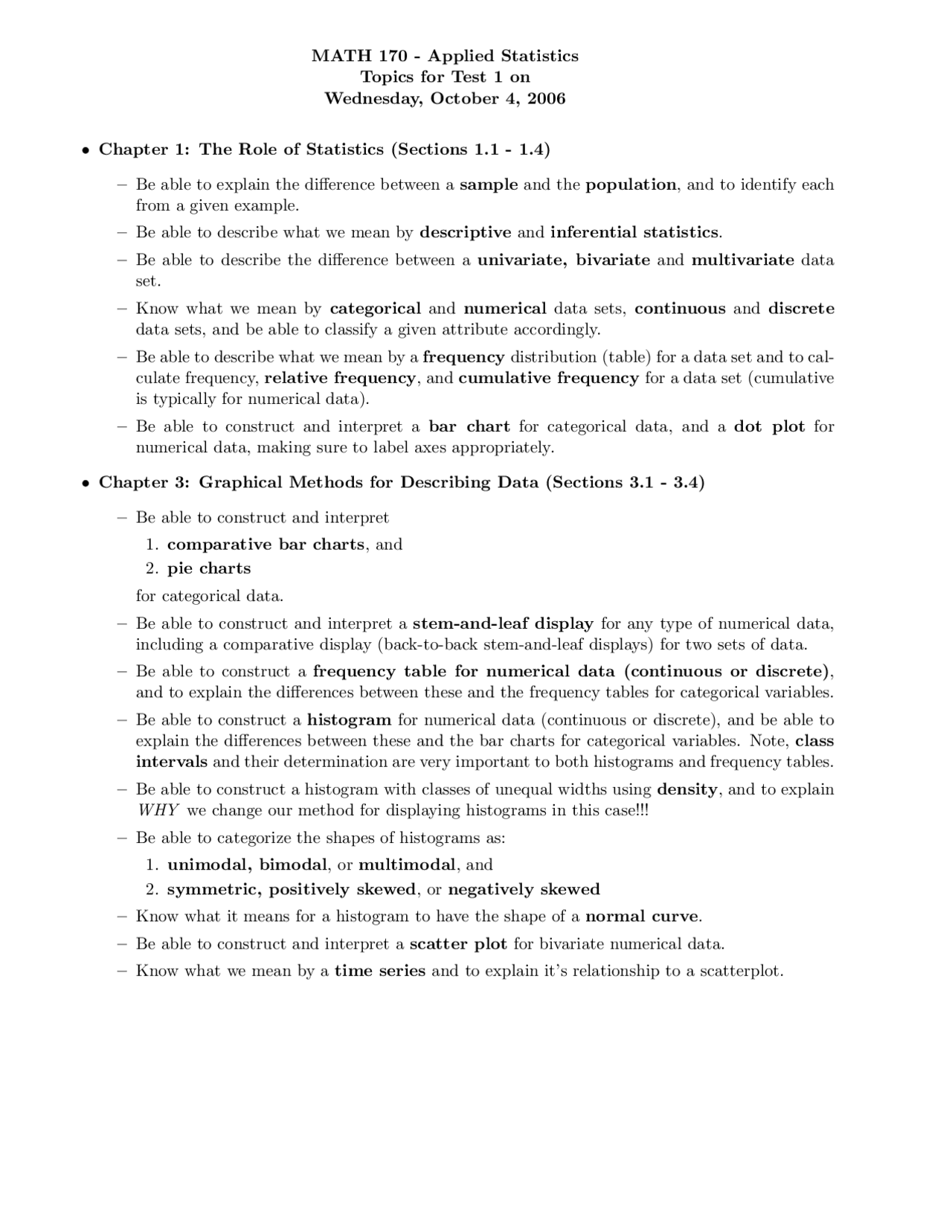 The Rule of Statistics - Applied Statistics - Test #1 | MATH 170 - Docsity