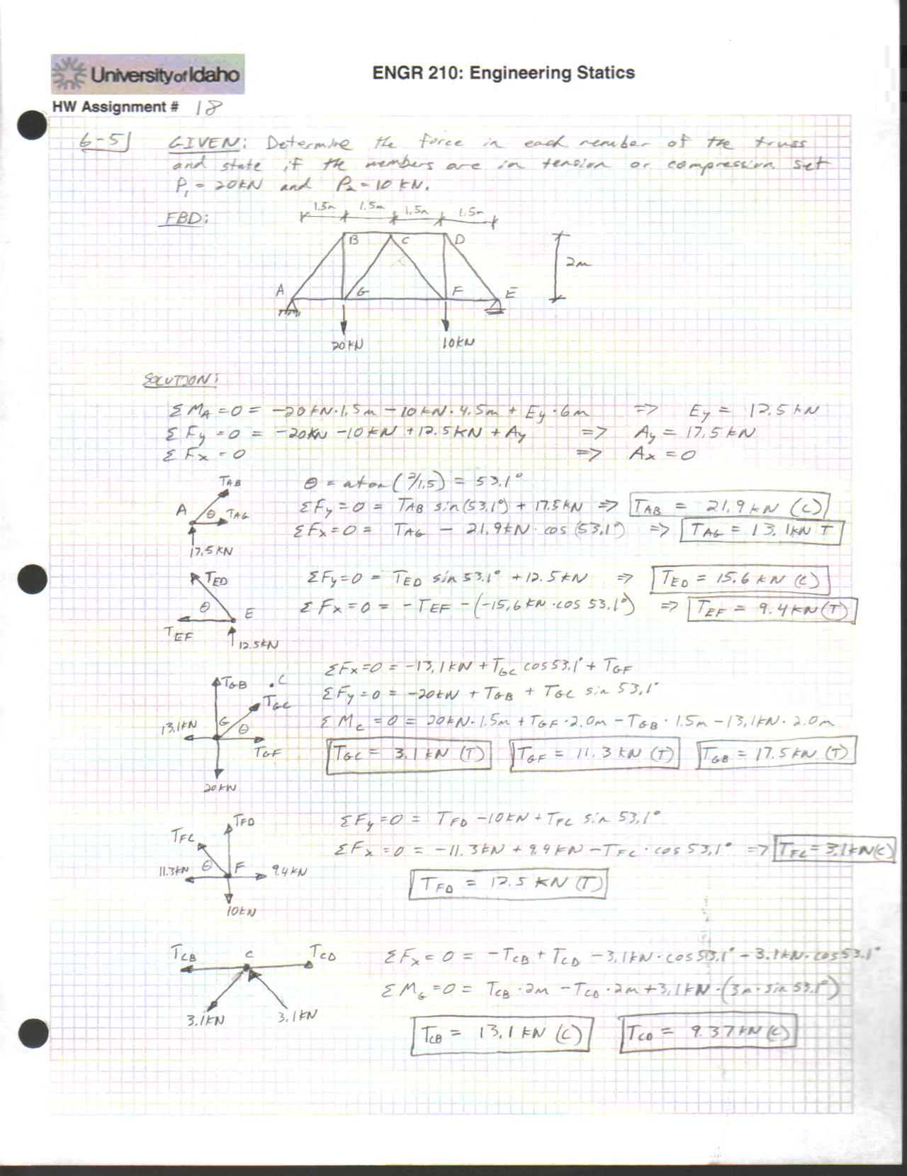 Solved Problems on Engineering Statics - Assignment 18 | ENGR 210 - Docsity