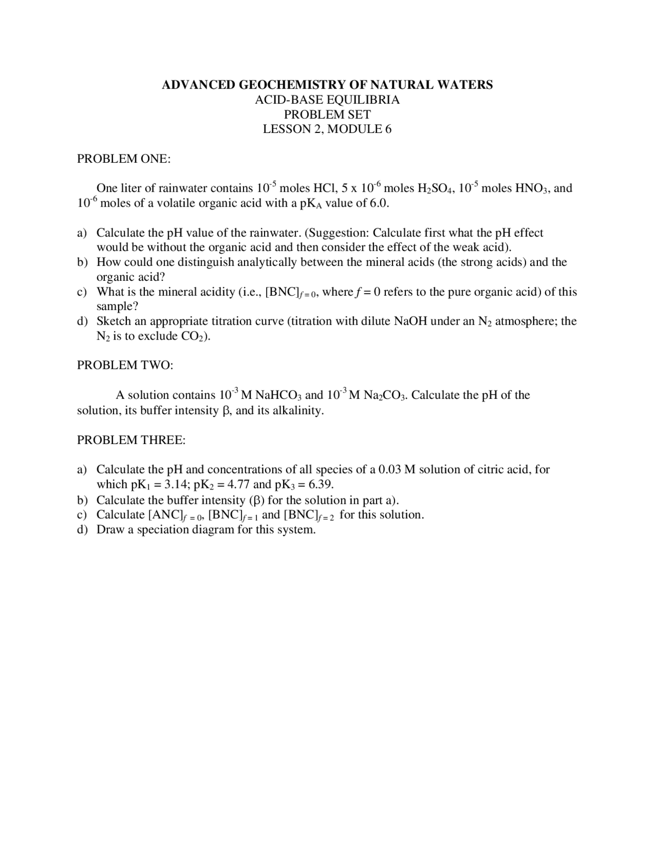 Advanced Geochemistry of Natural Waters - Acid Base Equilibria | GEOL ...