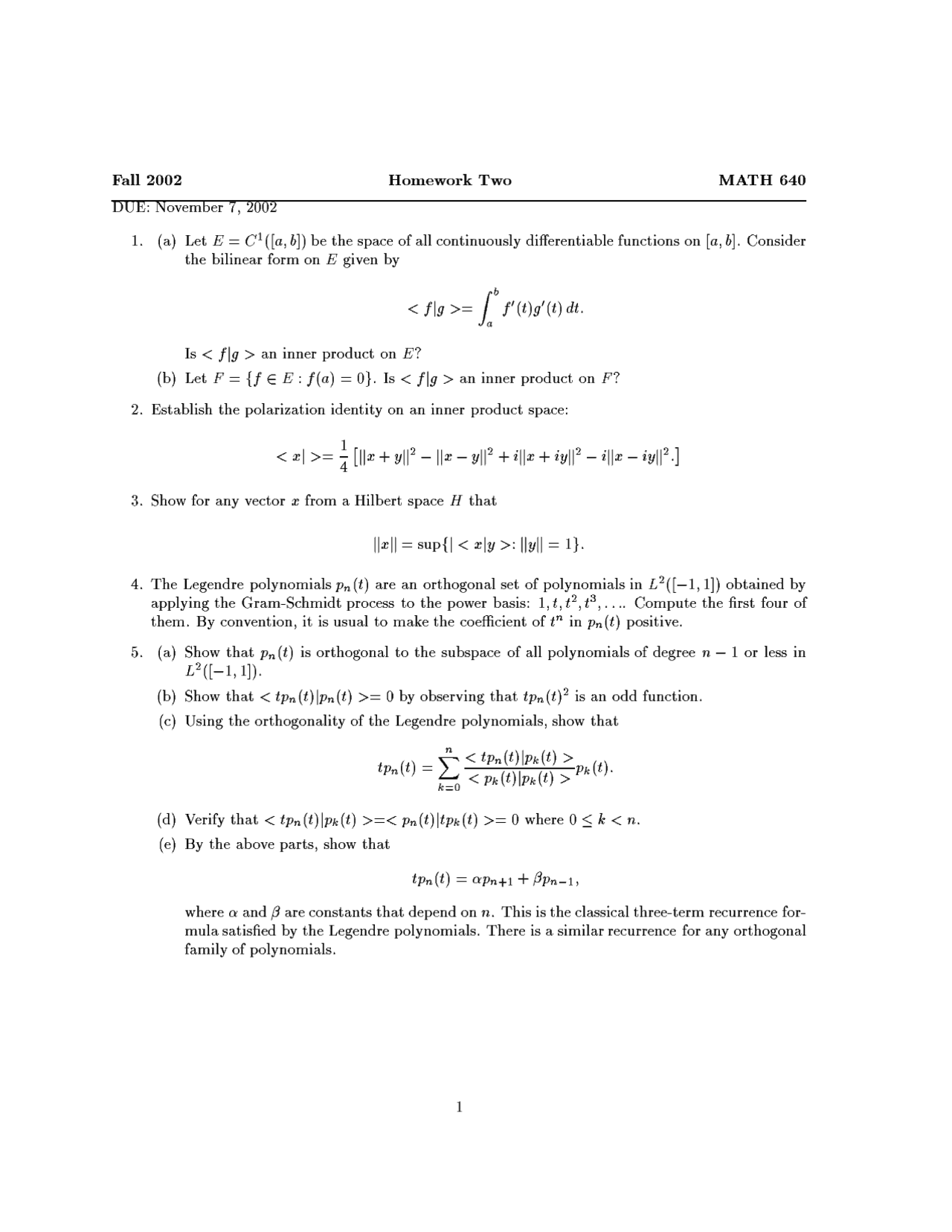 Functional Analysis Question Paper 5 Questions on Functional Analysis - Homework 2 | MATH 640 - Docsity