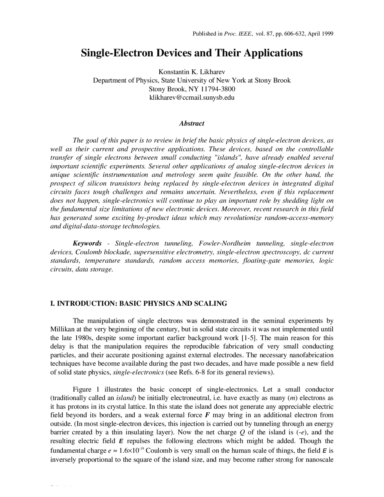 Single Electron Devices and Their Applications - Nanotechnology | EE ...