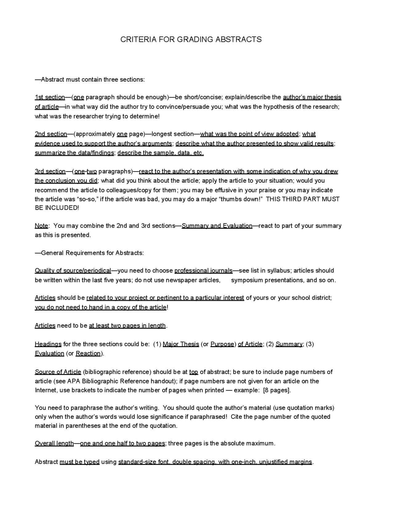 Criteria for Grading Abstracts - The Curriculum | EDTL 611 - Docsity