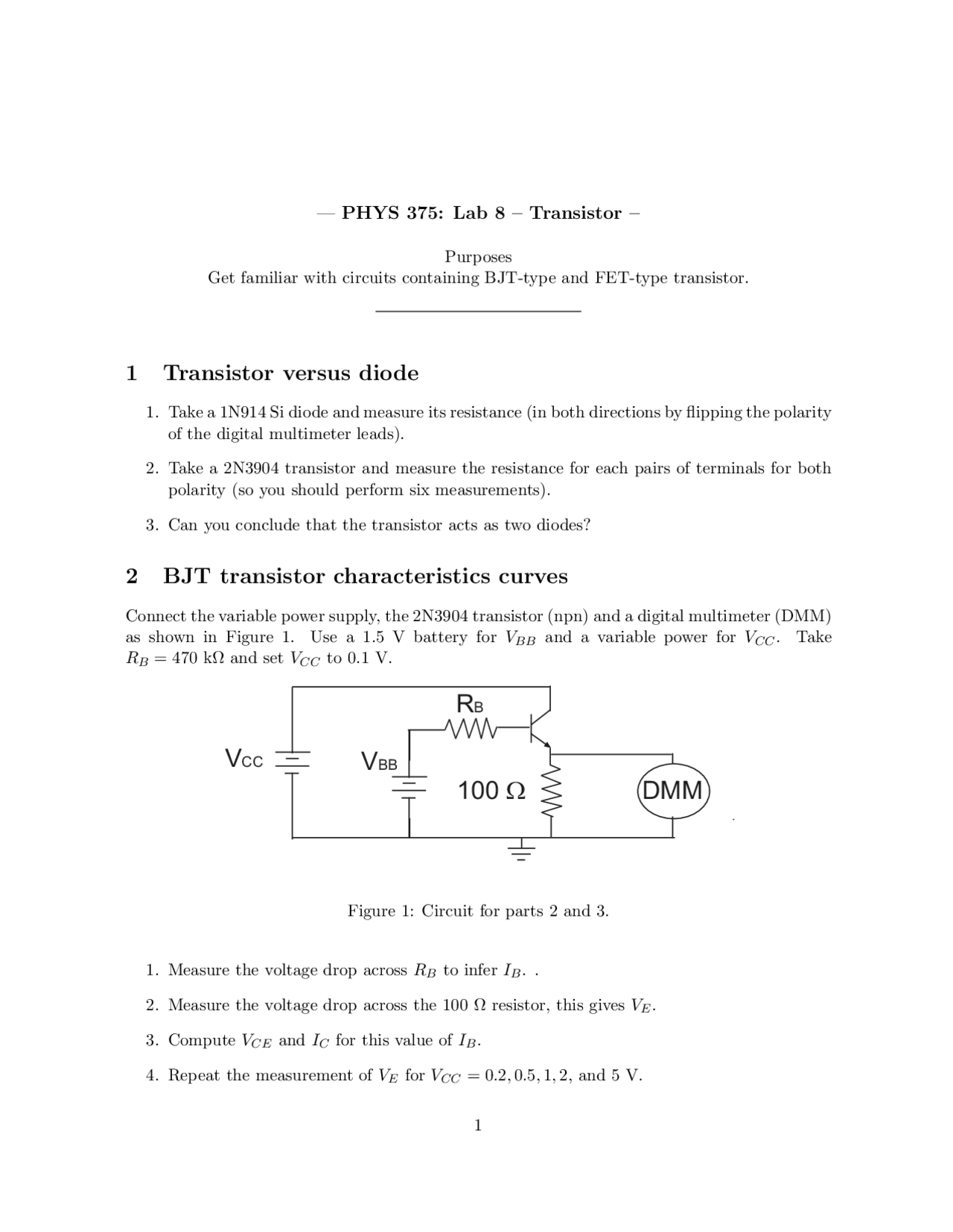 Characteristics of Transistors Versus Diodes PHYS 375 Docsity