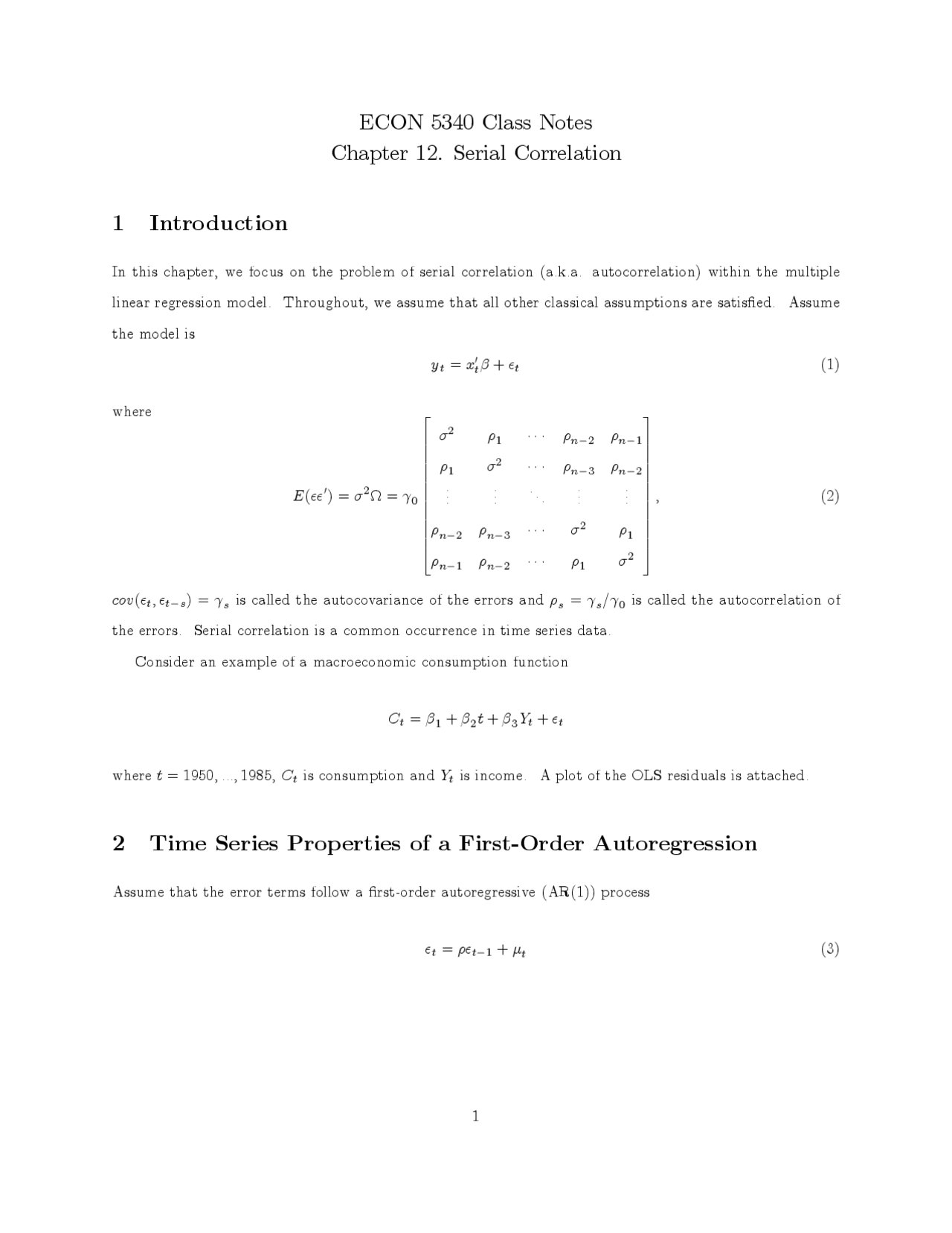 Notes on Serial Correlation - Advanced Econometric Theory | ECON 5350 ...