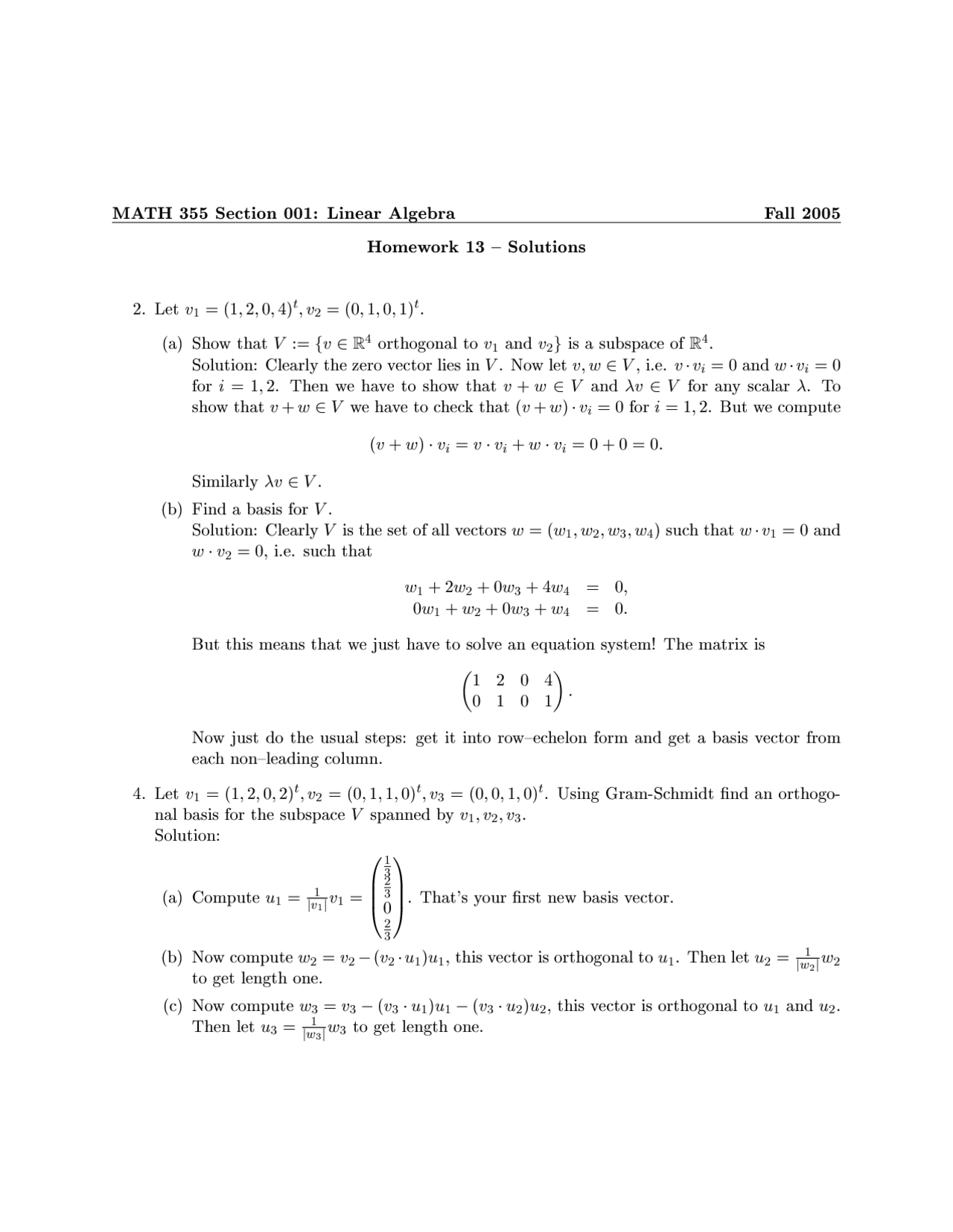 7 Questions with Solutions in Homework 13 - Linear Algebra | MATH 355 ...