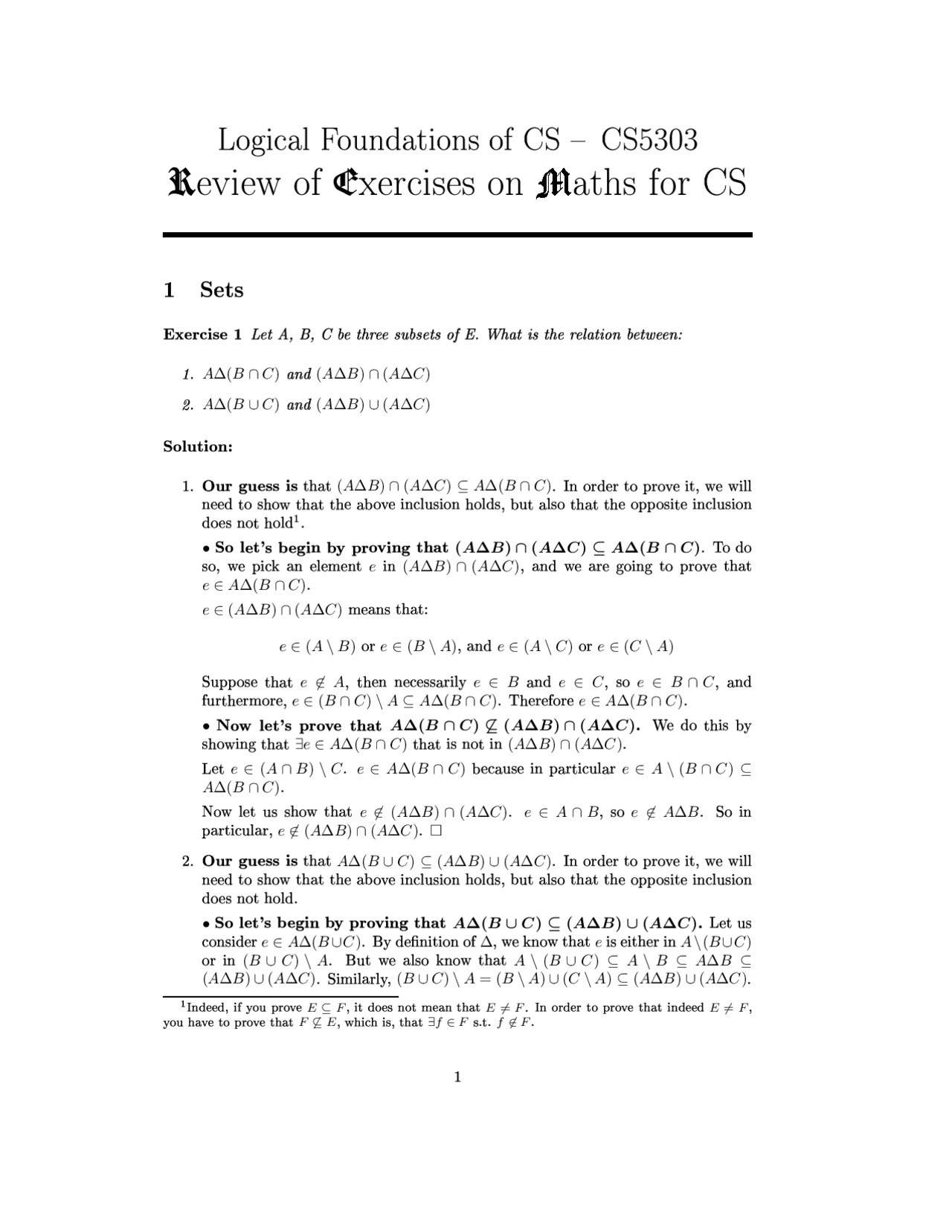 7 Exercises On Logical Foundations Of Cs With Solution Assignment Cs 5303 Docsity