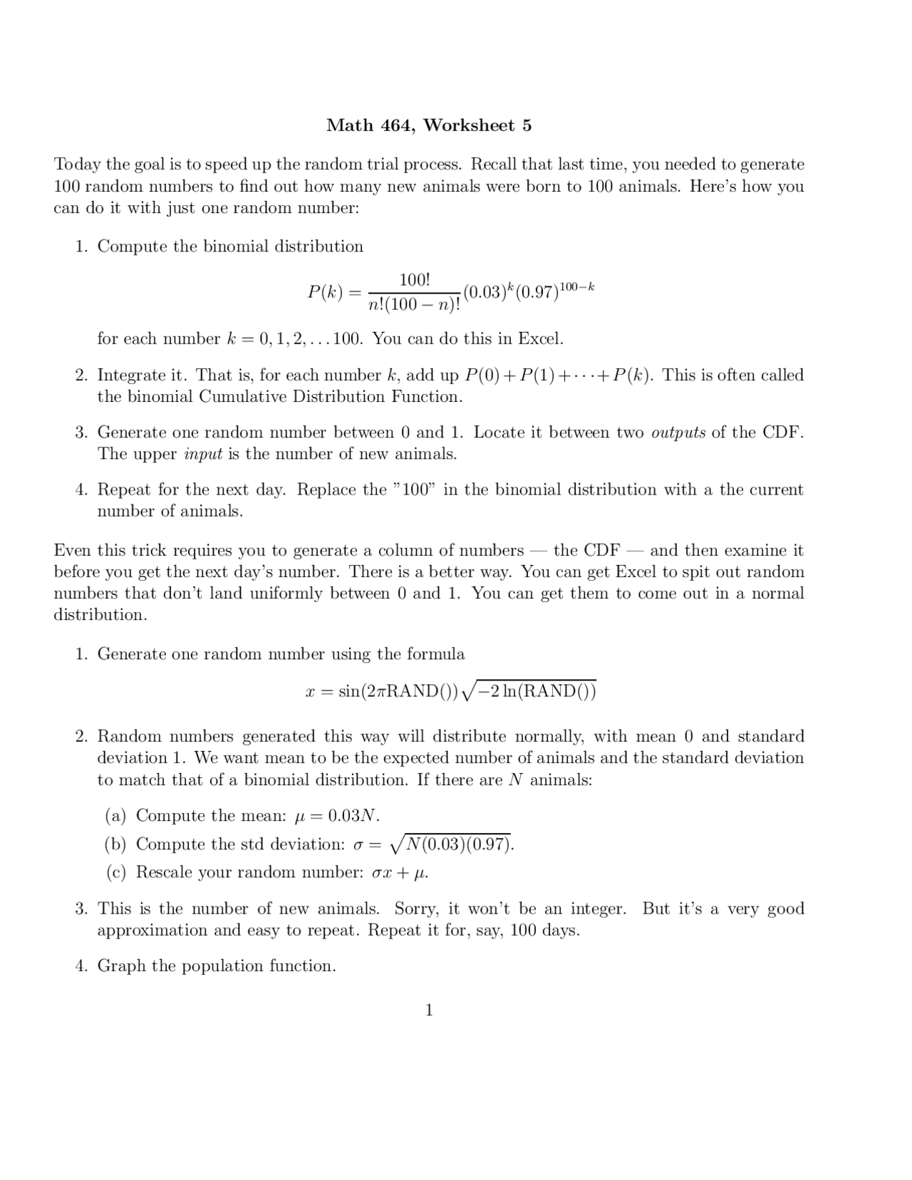 5 Practice Problems on Mathematical Modeling - Worksheet 5 | MATH 464 ...