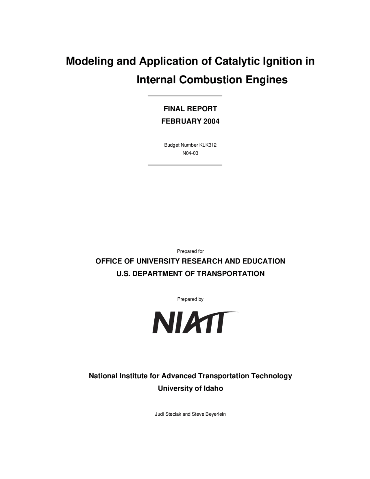 Modeling and Application of Catalytic Ignition in Internal Combustion ...