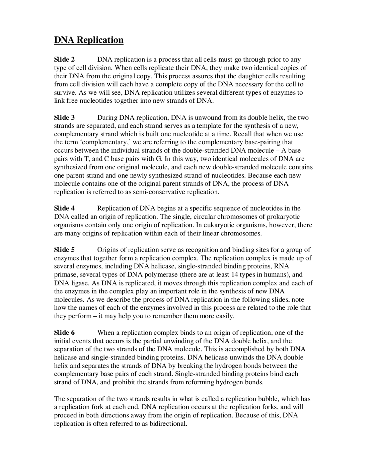 DNA Replication - Cells and the Evolution of Life - Lecture Notes ...