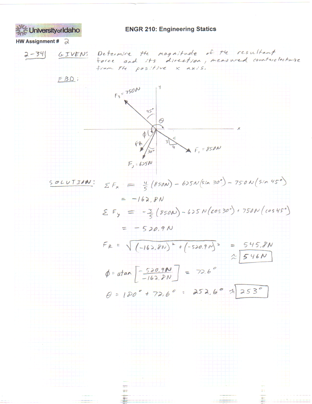 Assignment 2: Solved Problems on Engineering Statics. | ENGR 210 - Docsity