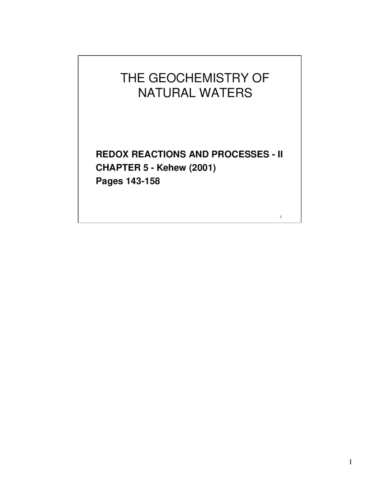 Notes on Geochemistry of Natural Waters | GEOL 464 - Docsity