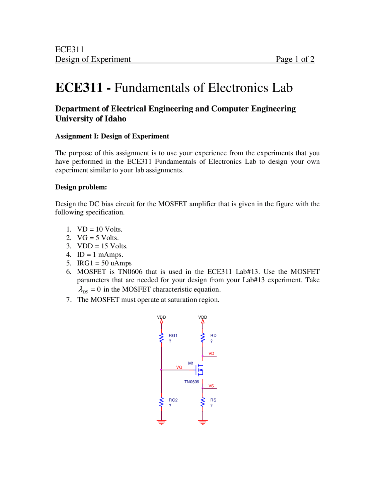 Assignment 1 Design Experiment - Fundamentals of Electronics Lab | ECE ...