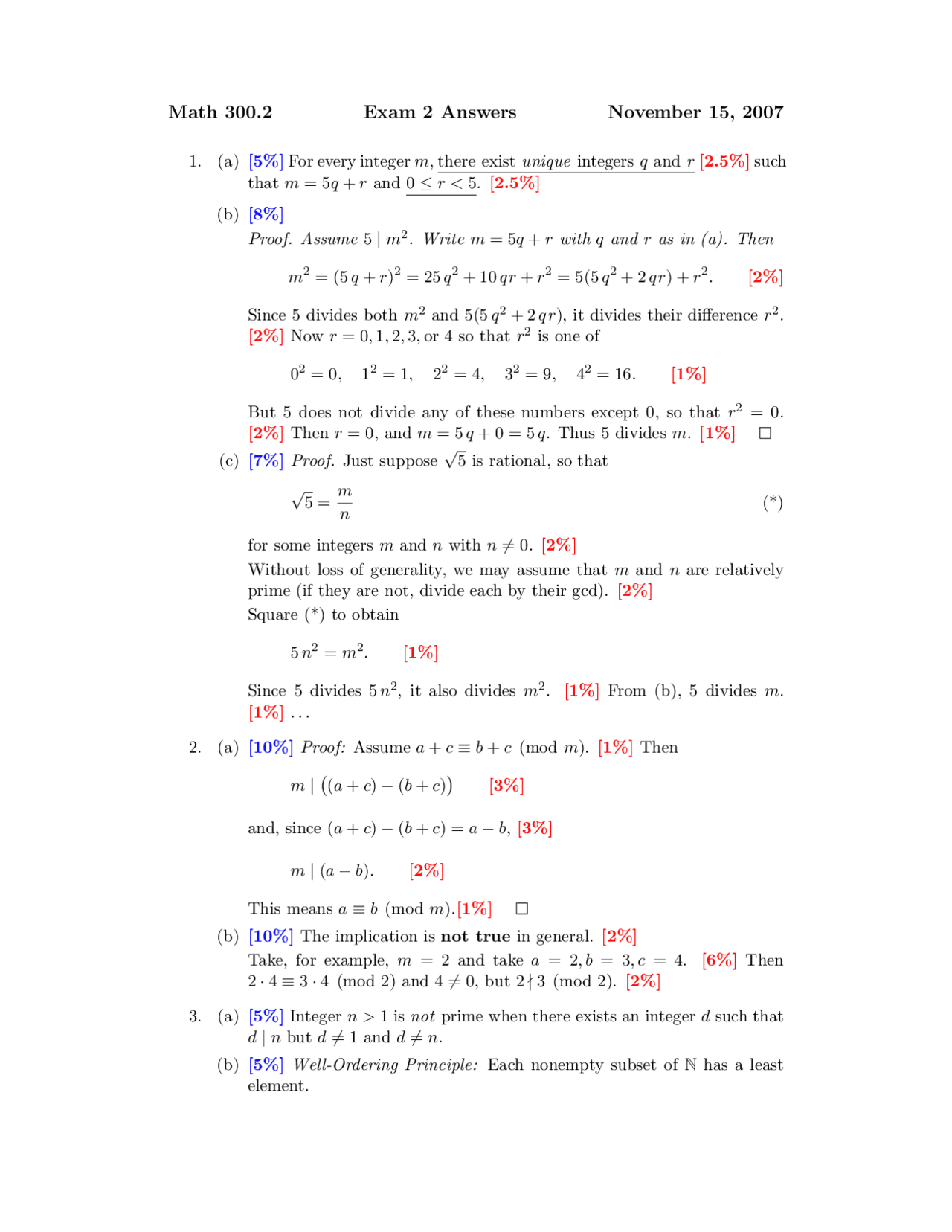 Math 300 Rutgers Exam 2 with Answers Key - Fundamental Concepts of Mathematics | MATH ...