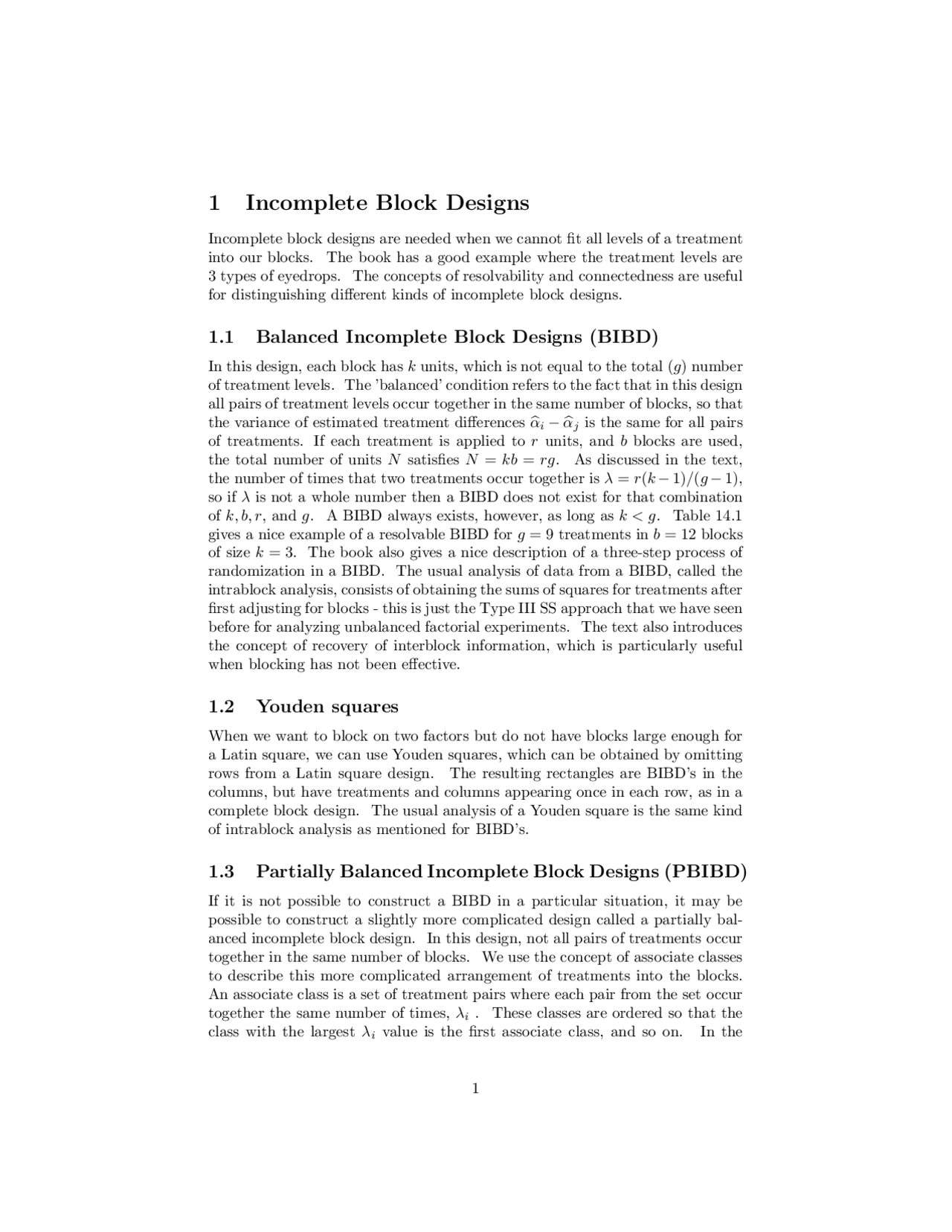 Incomplete Block Designs - Experimental Design | STAT 507 - Docsity