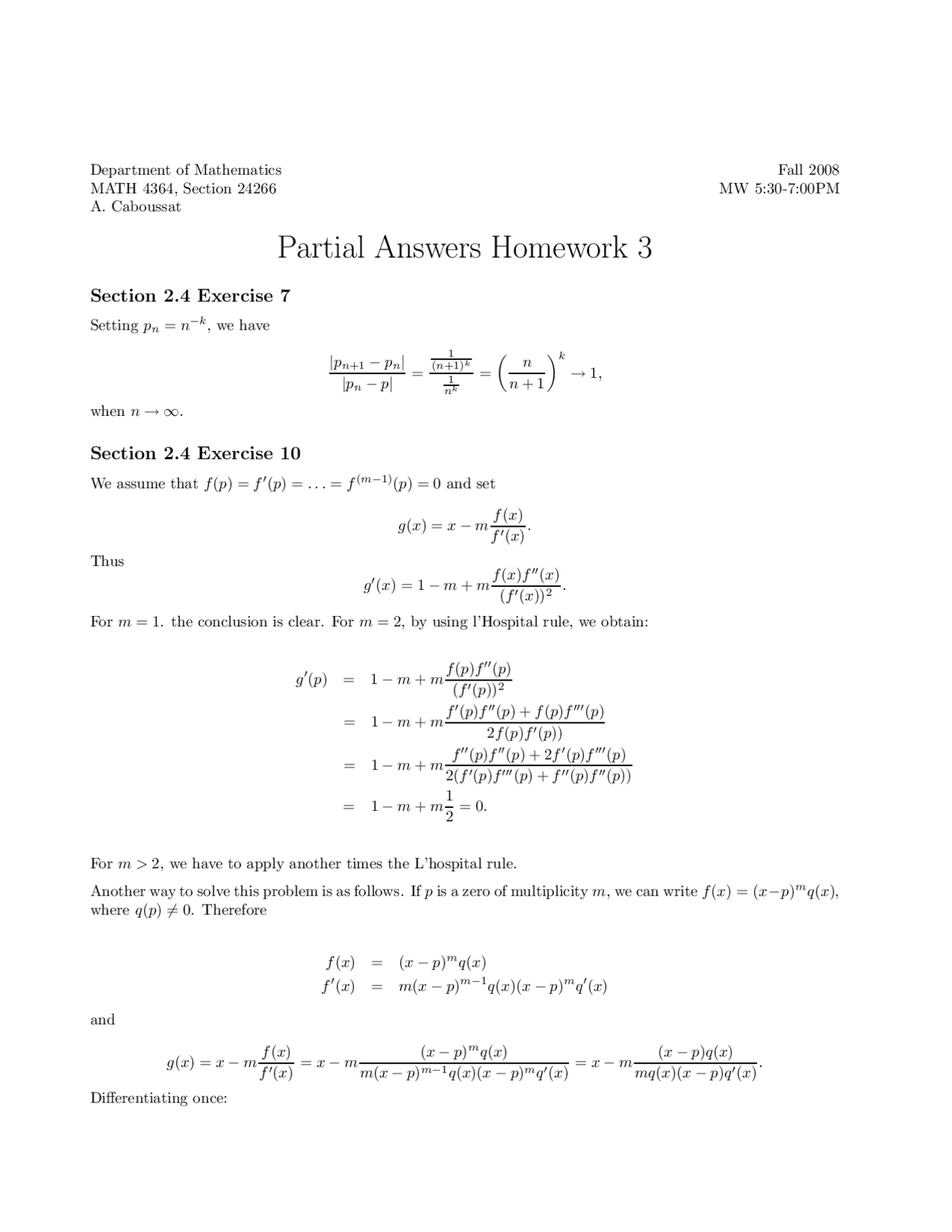 7 Solved Exercises on Partial Equations - Assignment | MATH 4364 - Docsity