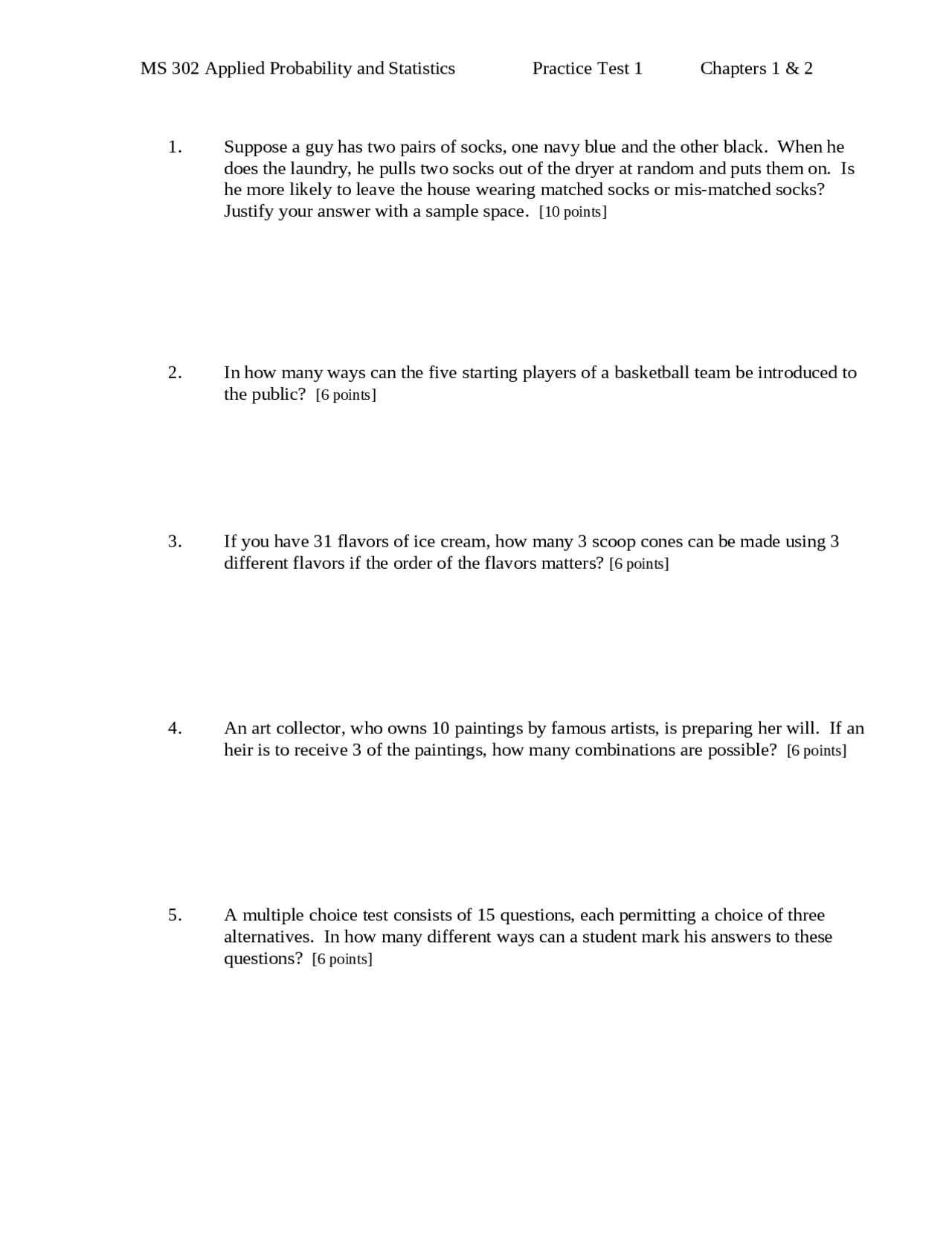 Applied Probability & Statistics Practice Test 1: Q&A for Ch. 1 & 2 ...