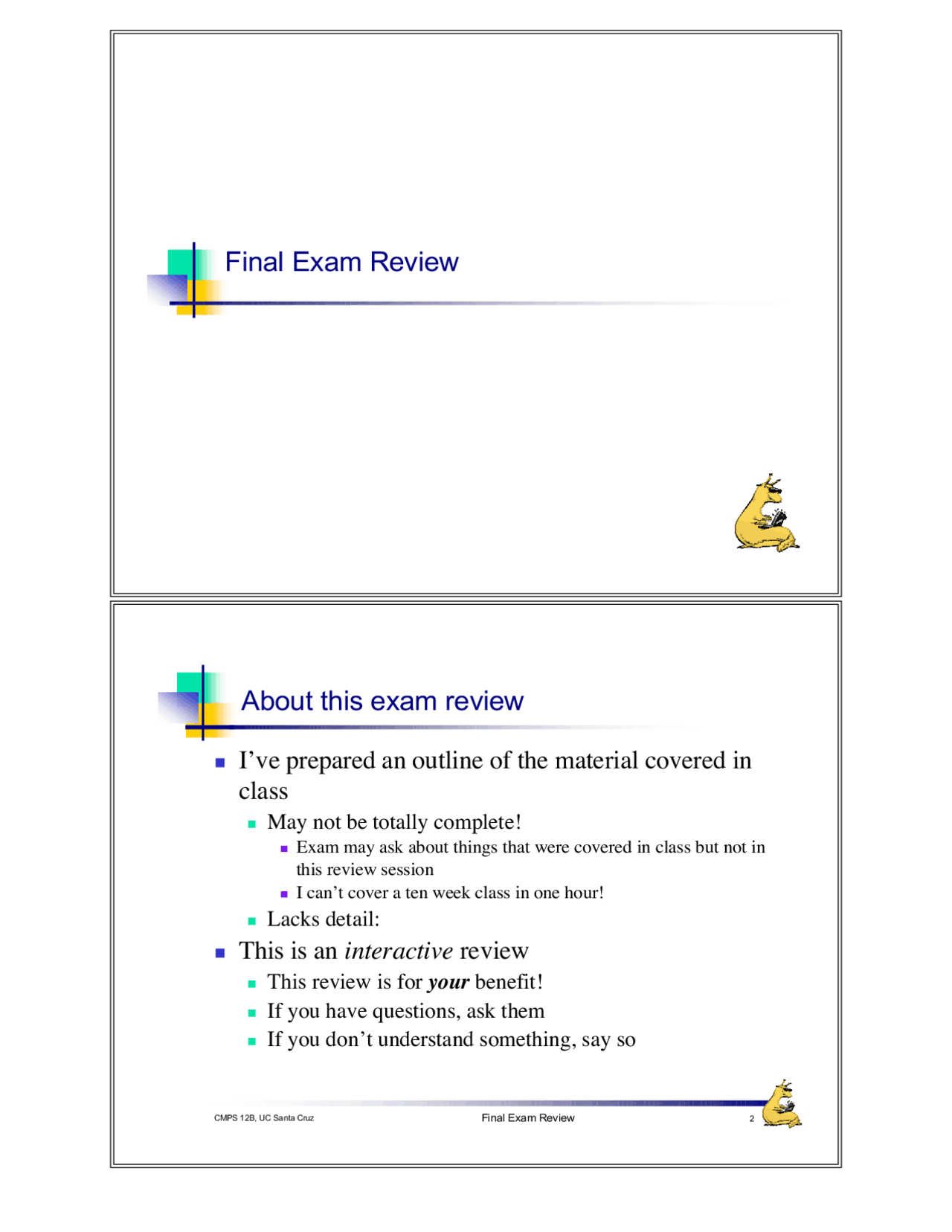 Final Exam Review - Introduction to Programming | CMPS 12 - Docsity