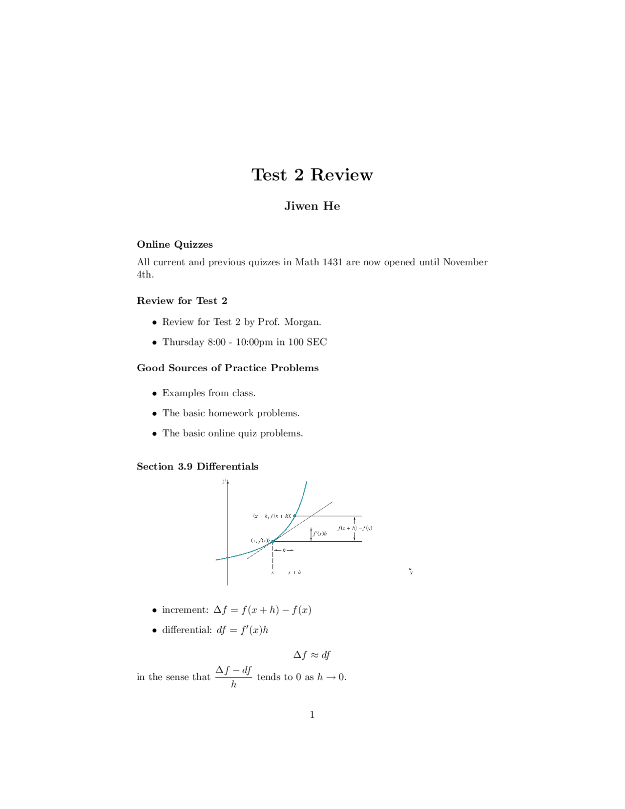 All Quizzes Solved for Calculus I | MATH 1431 - Docsity