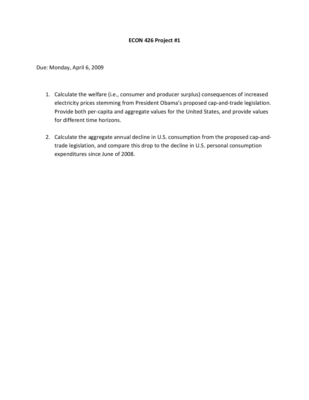 Economic Research - Project Report 1 | ECON 426 - Docsity