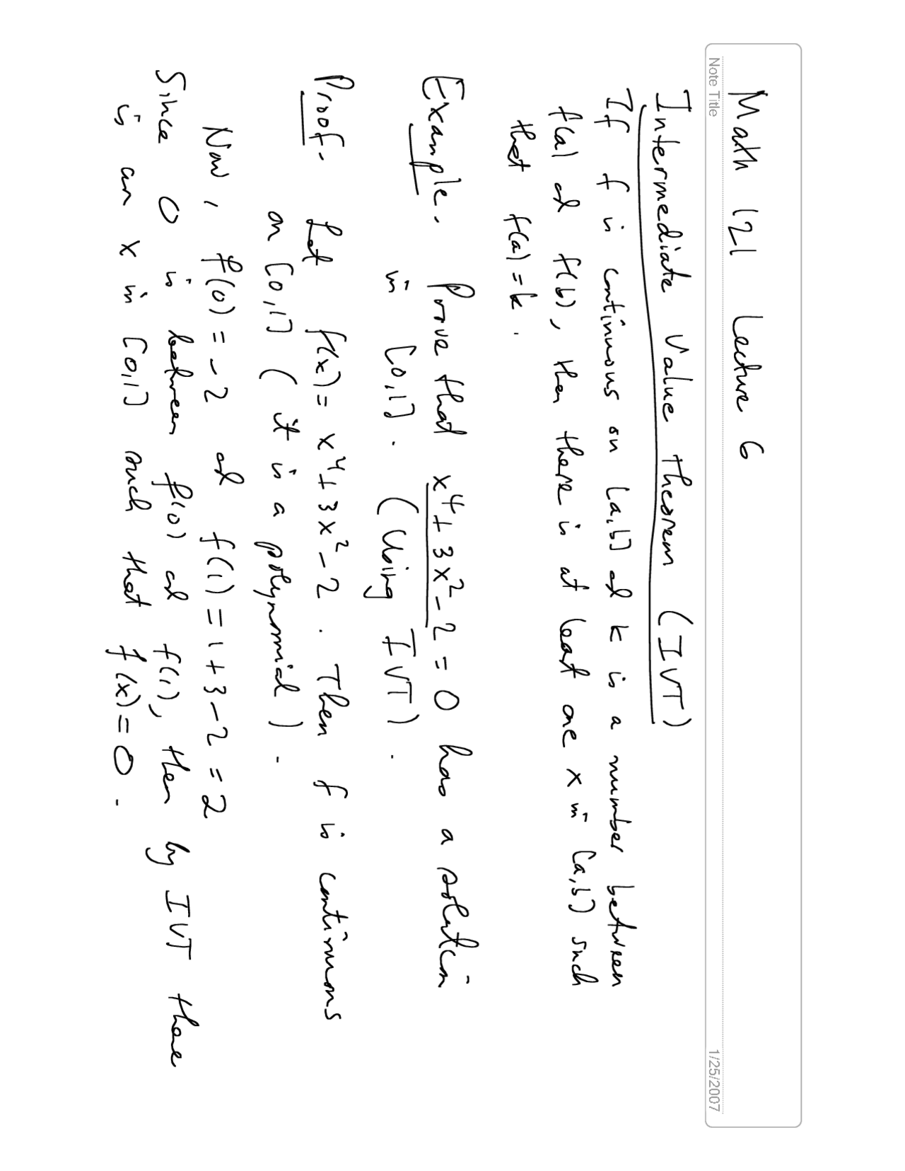 Intermediate Value Theorem - Solved Examples | MATH 121 - Docsity