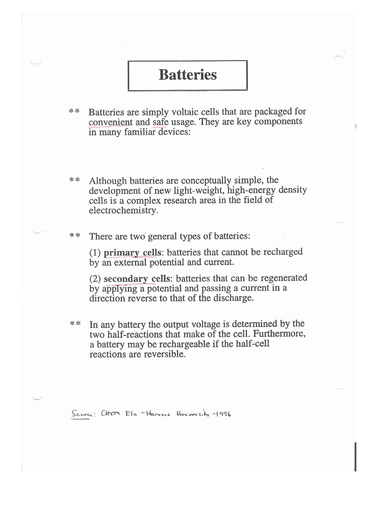 Handwritten Notes on Batteries - Honors Colloquium Chemistry | CHEM 122 ...