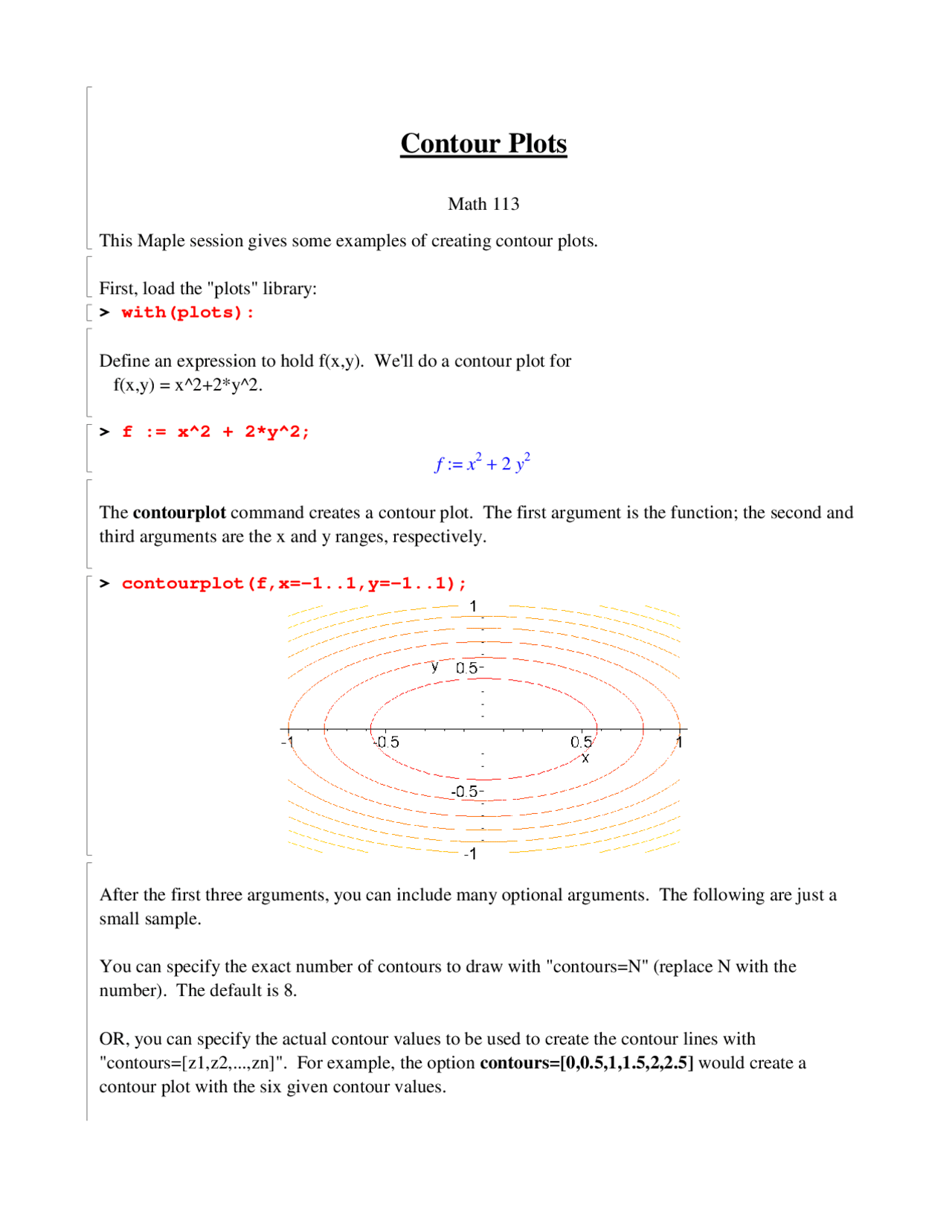 Contour Plots - Calculus III--Multivariable - Lecture Notes | MATH 113 ...