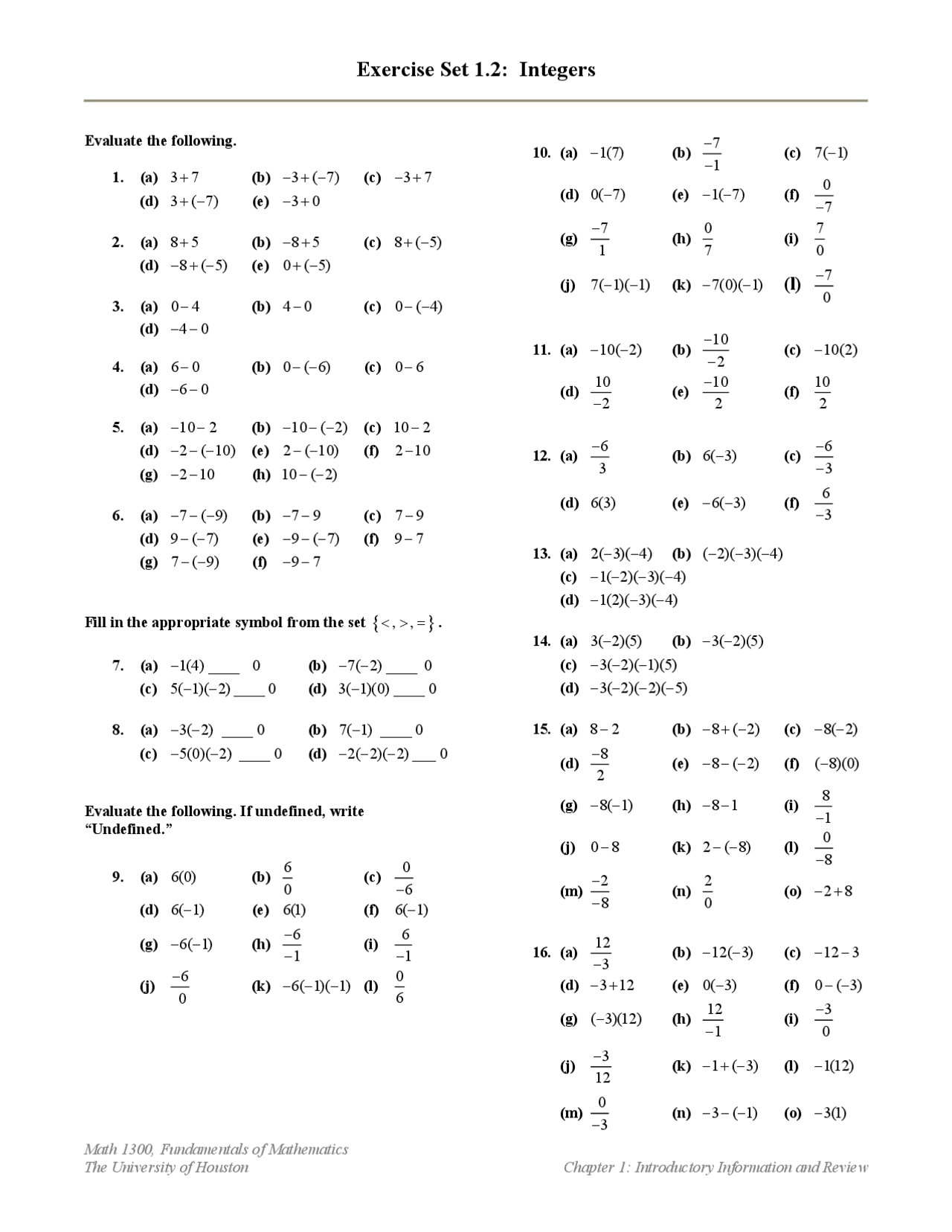 Integers Assignment Integers - Assignment 1 - Fundamentals of Mathematics | MATH 1300 ...