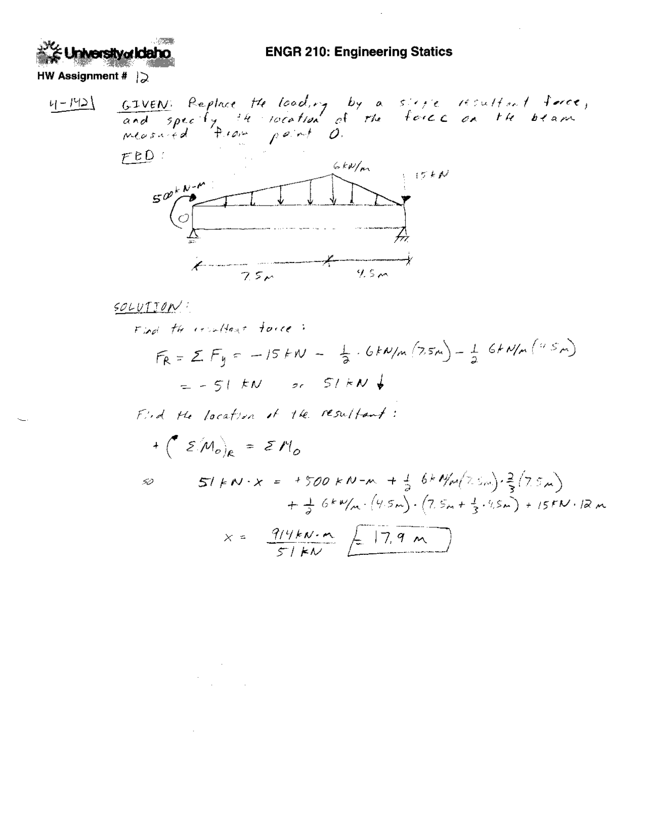 3 Solved Problems on Engineering Statics - Assignment 12 | ENGR 210 ...