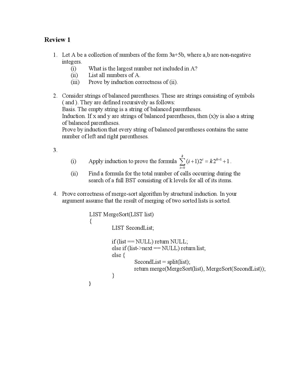 Review Sheet 1 | Mathematical Foundations of Computer Science | CS 270 ...