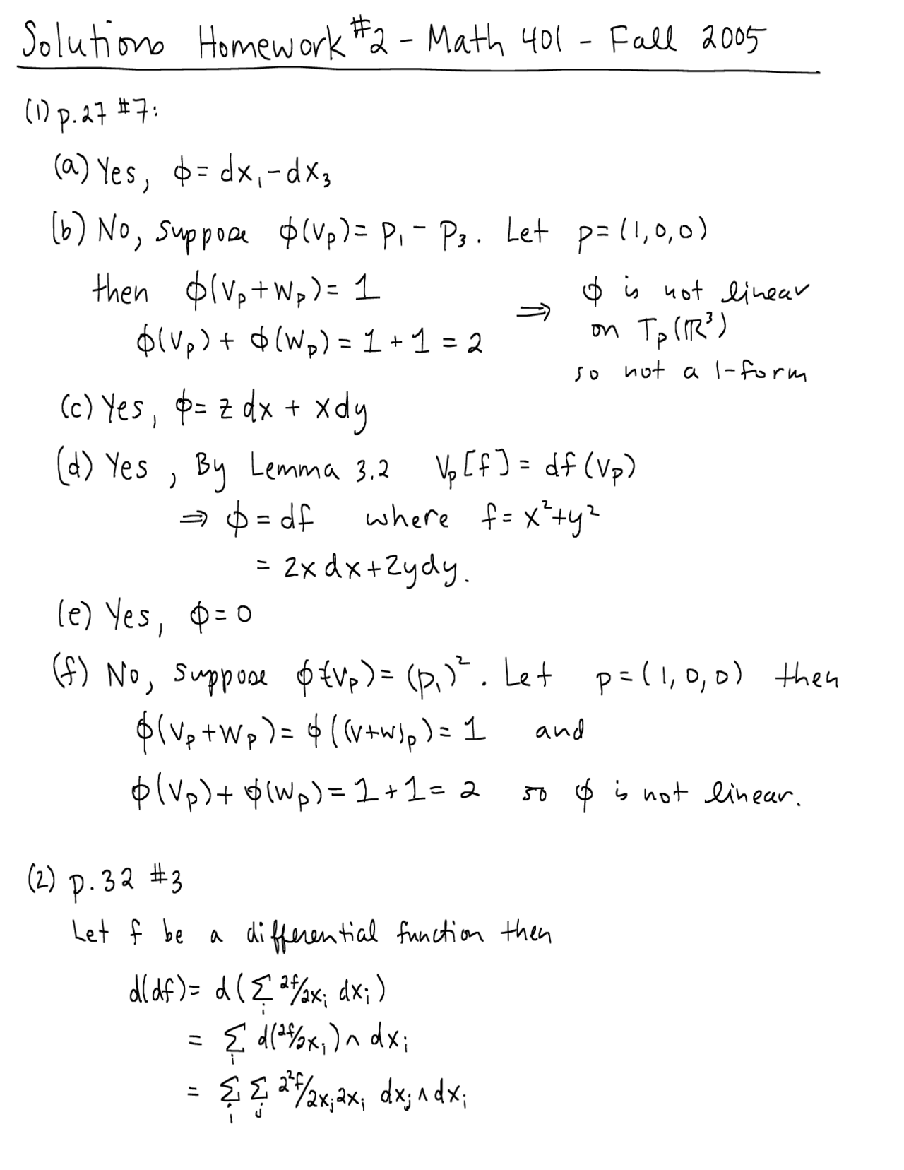 Solutions of Homework 2 of Differential Geometry | MATH 401 - Docsity