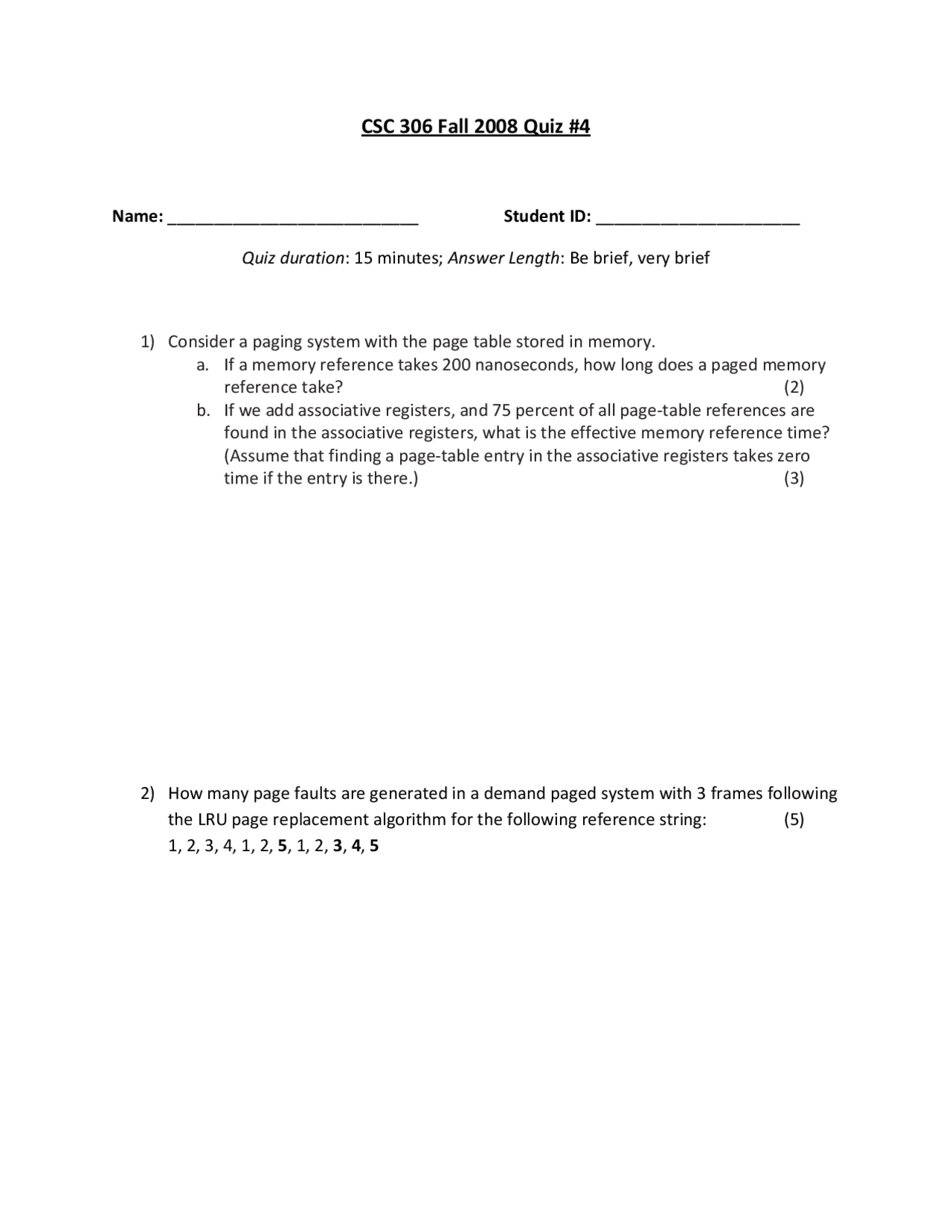 Quiz 4 Questions Operating Systems And Computer Architecture Csc 306 Docsity Quiz 4 Questions Operating Systems And Computer Architecture Csc 306 Docsity