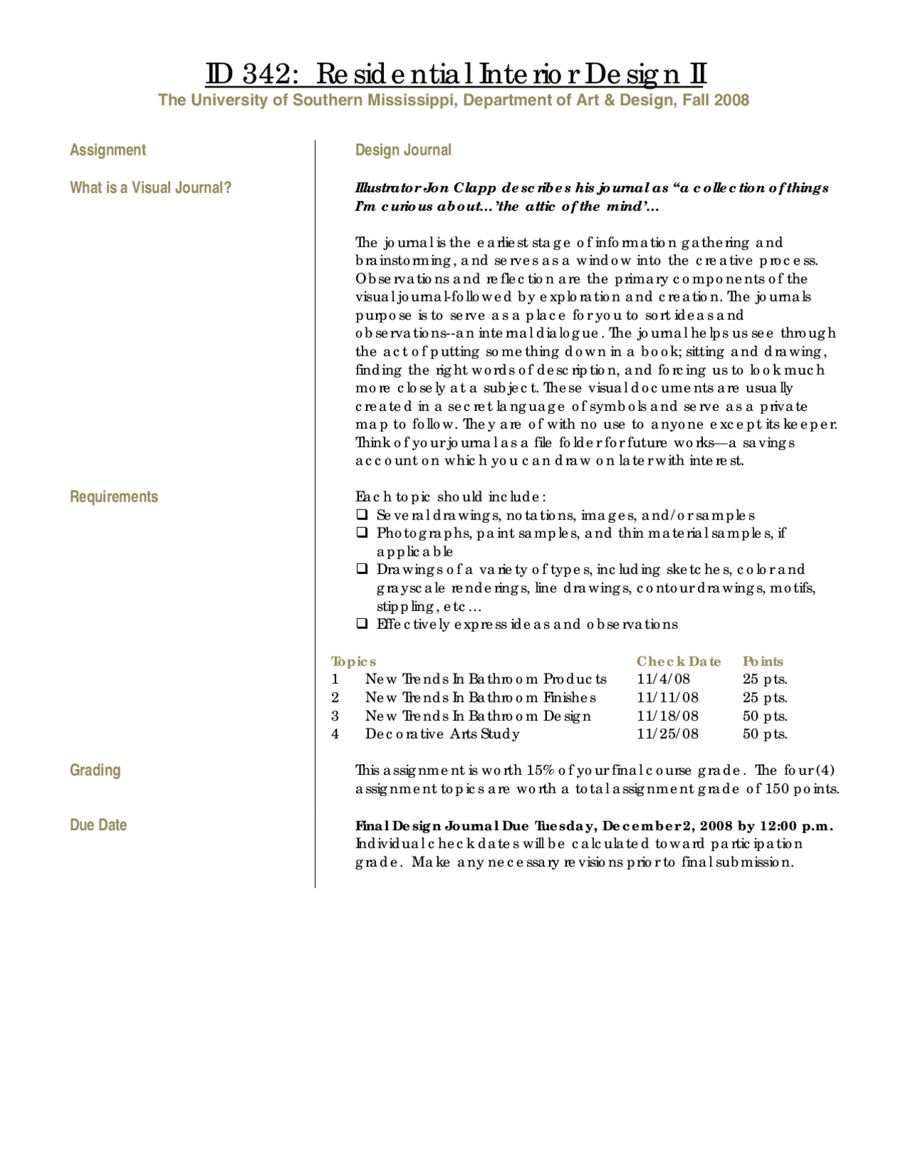 What is a Visual Journal - Residential Interior Design II | ID 342 ...