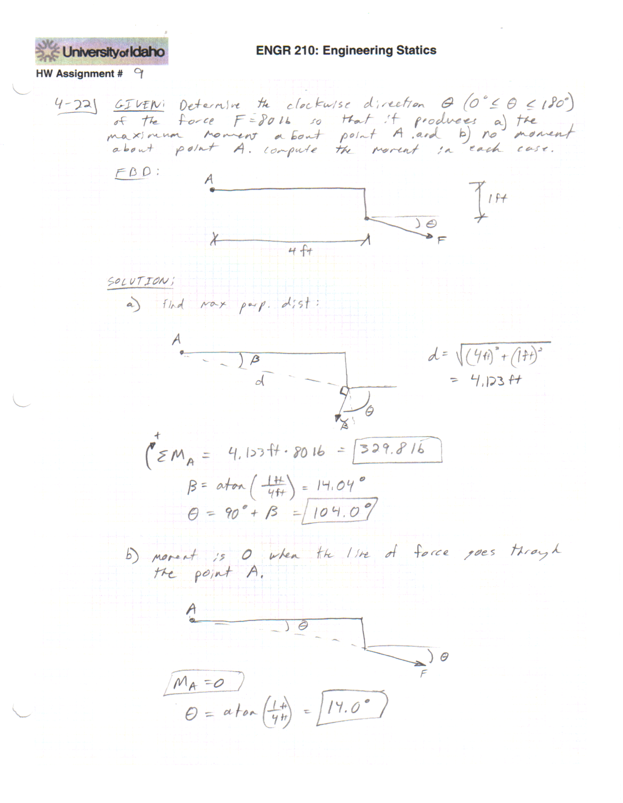 Engineering Statics Math Help 3 Solved Problems on Engineering Statics - Homework 9 | ENGR 210 - Docsity