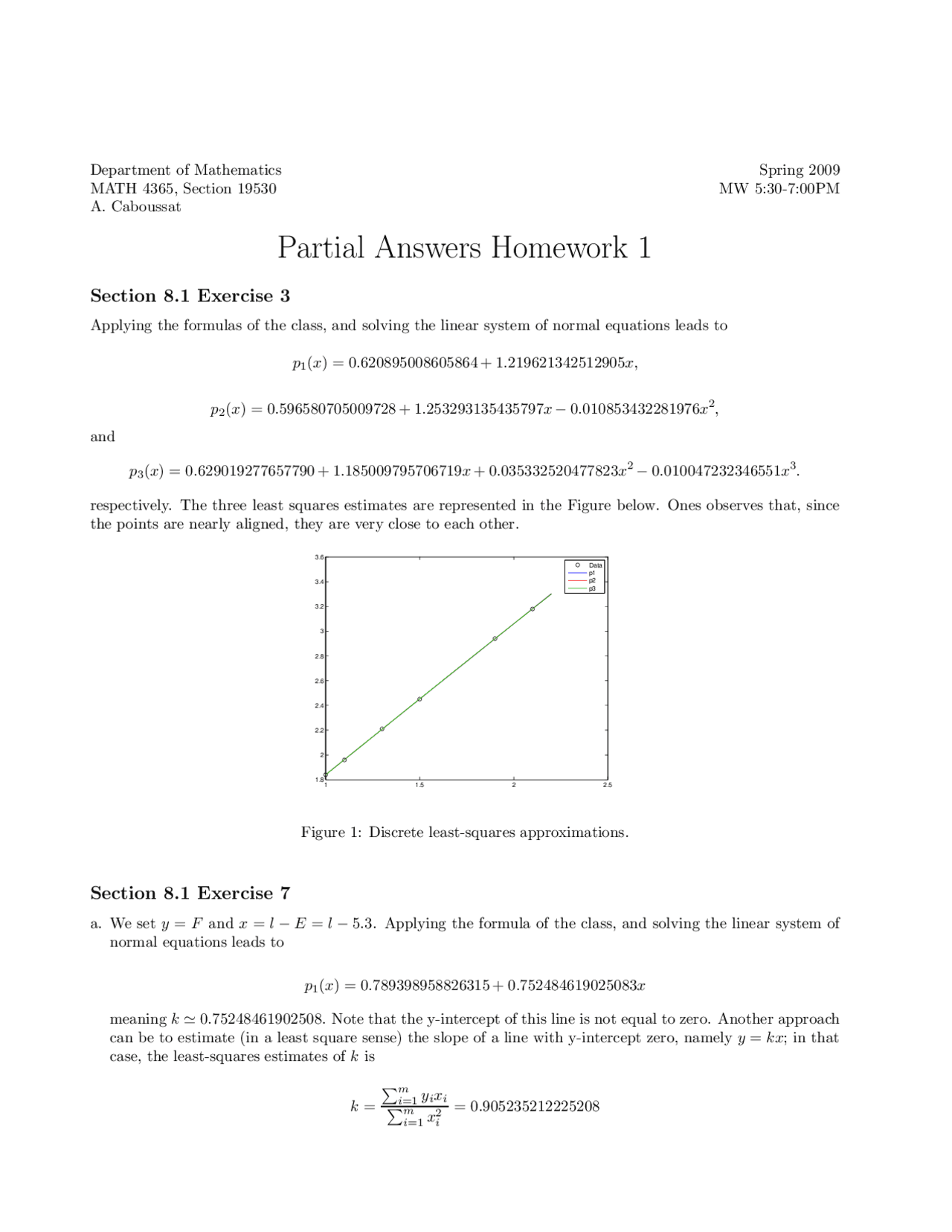 Answers For Homework 1 Numerical Analysis Math 4365 Docsity