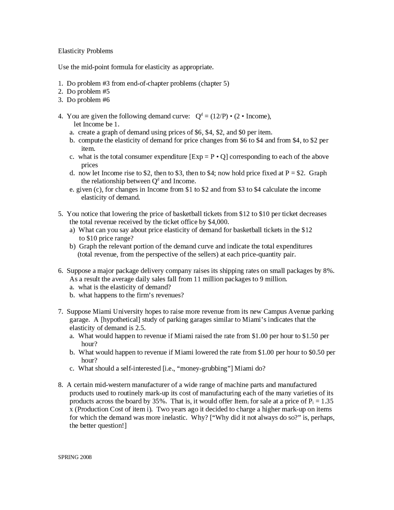 8 Problems on Elasticity in Principles Of Microeconomics | ECO 201 ...